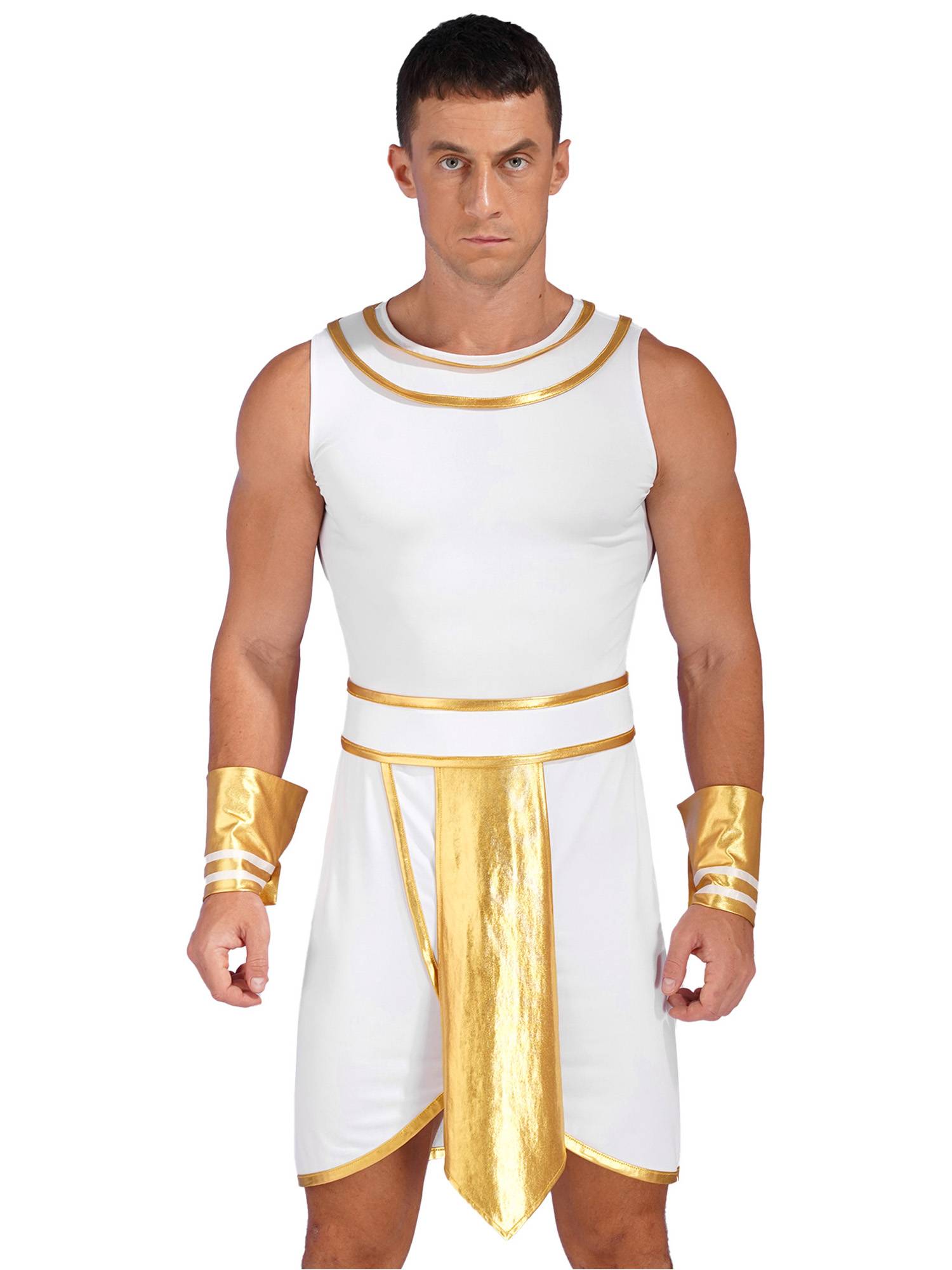 Men Ancient Egypt Halloween Costume Sleeveless Dress with Cuffs