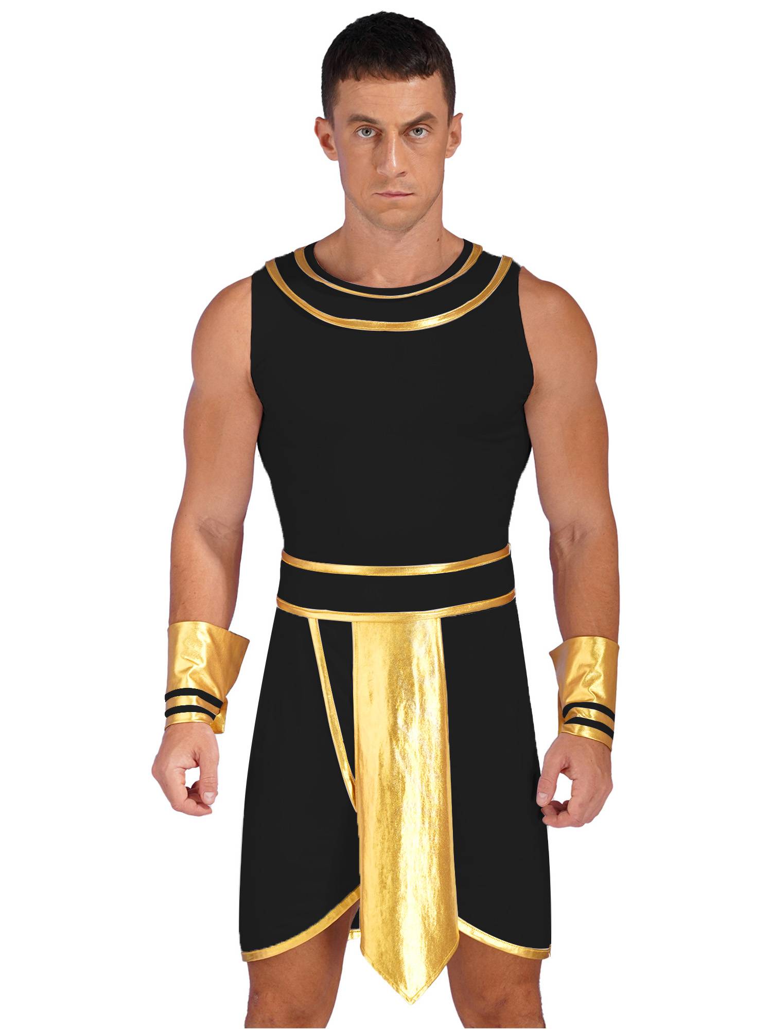Men Ancient Egypt Halloween Costume Sleeveless Dress with Cuffs