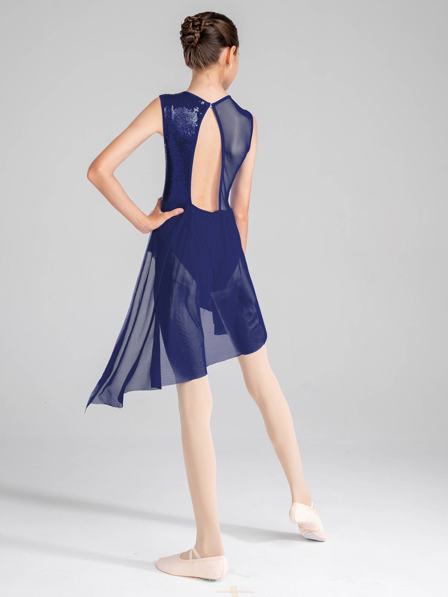 Kids Girls Sleeveless Sequins Irregular Lyrical Dance Dress