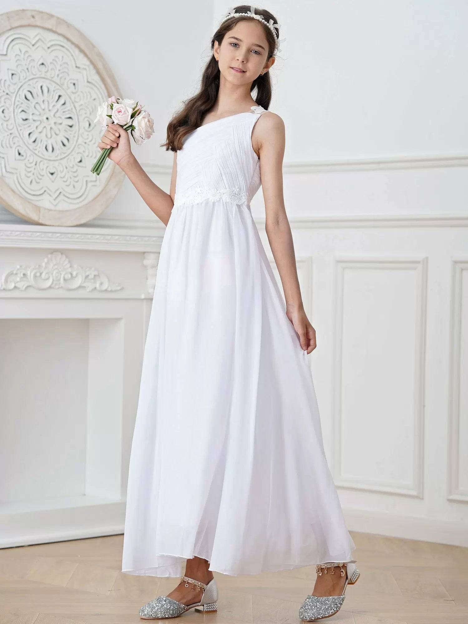 Kids Girls Lace Chiffon Maxi Flower Girls Dress Bridesmaid Dress