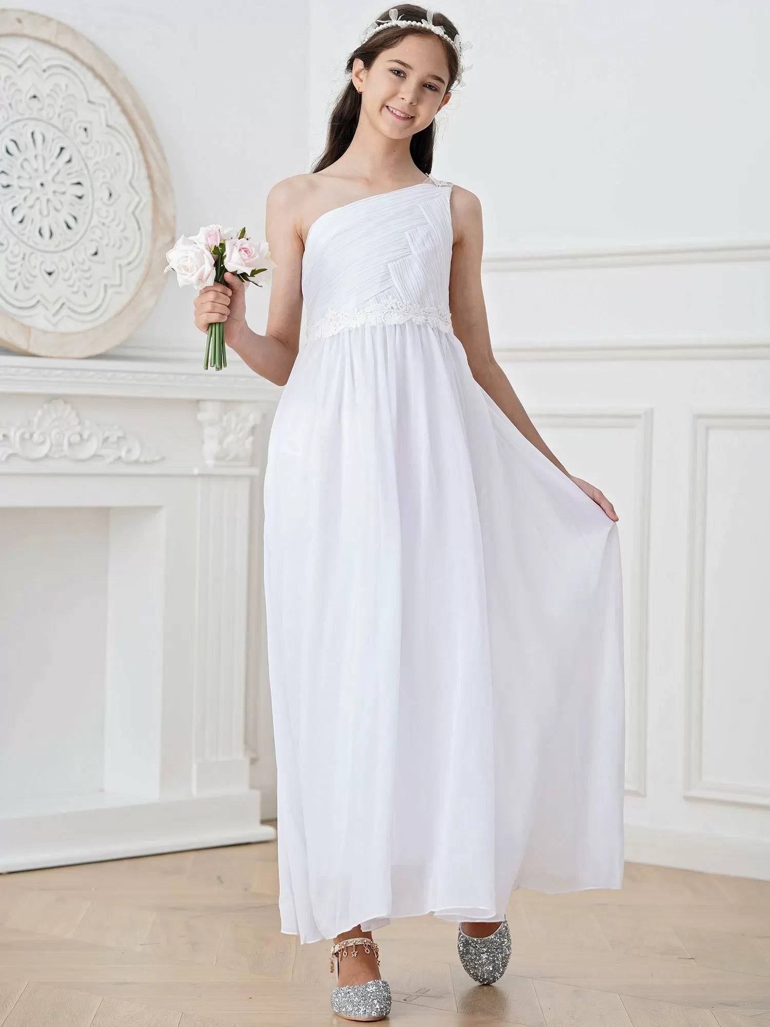 Kids Girls Lace Chiffon Maxi Flower Girls Dress Bridesmaid Dress