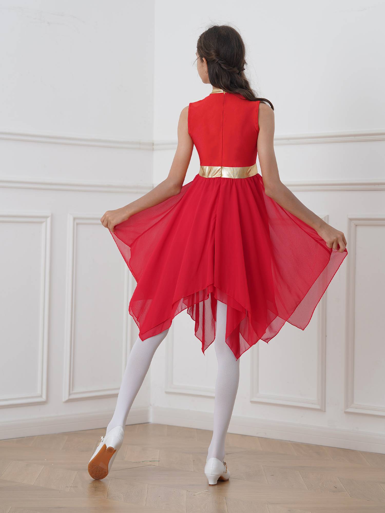 Kids Girls Metallic Sleeveless Praise Dance Dress