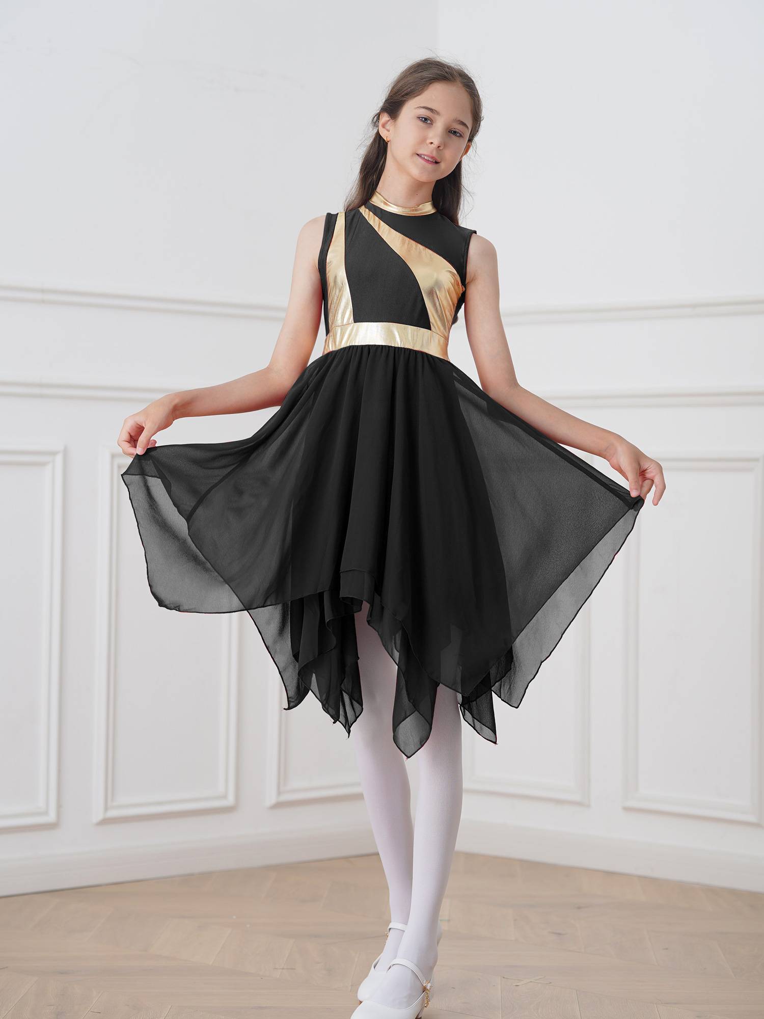 Kids Girls Metallic Sleeveless Praise Dance Dress