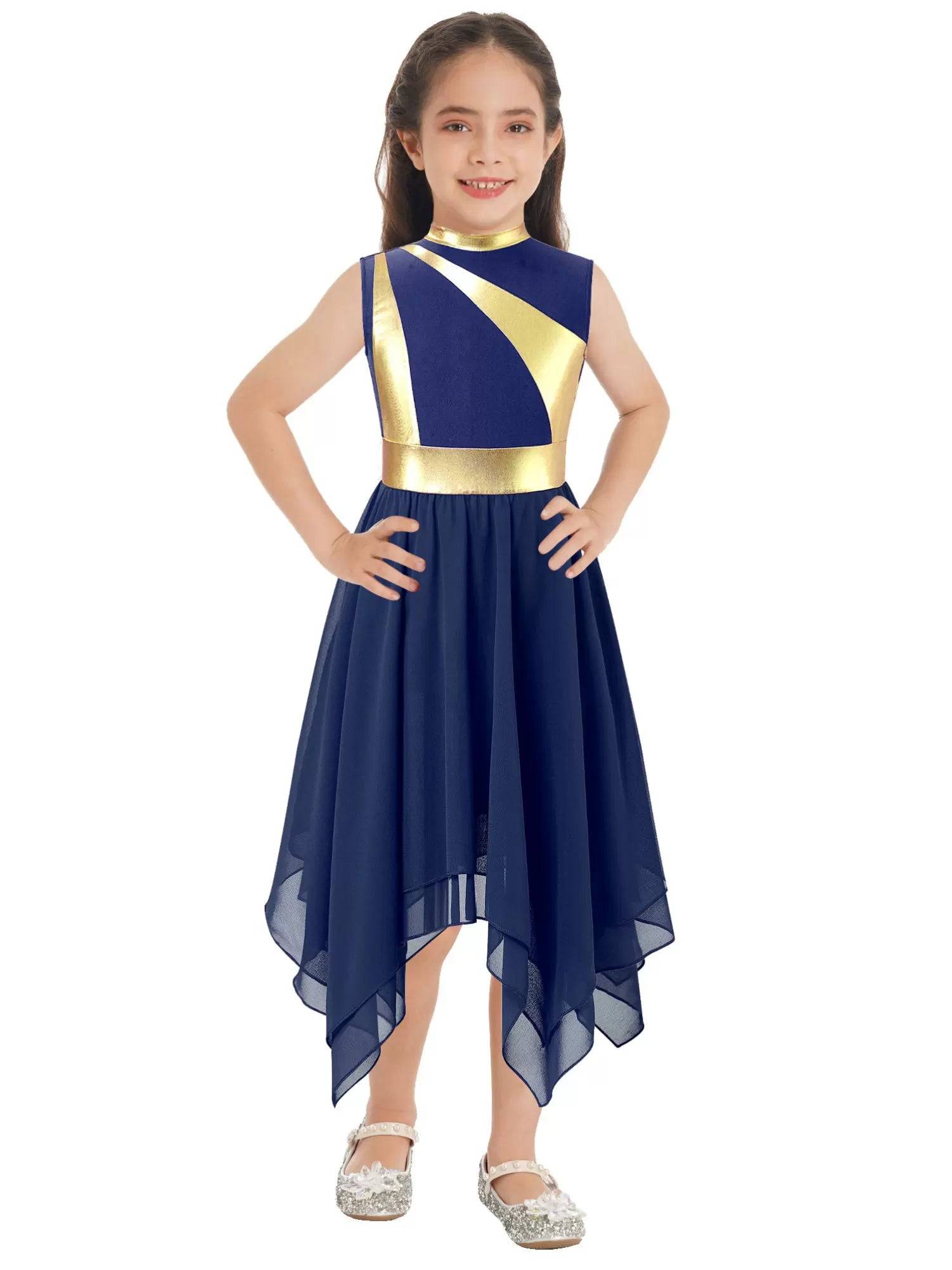 Kids Girls Metallic Sleeveless Praise Dance Dress