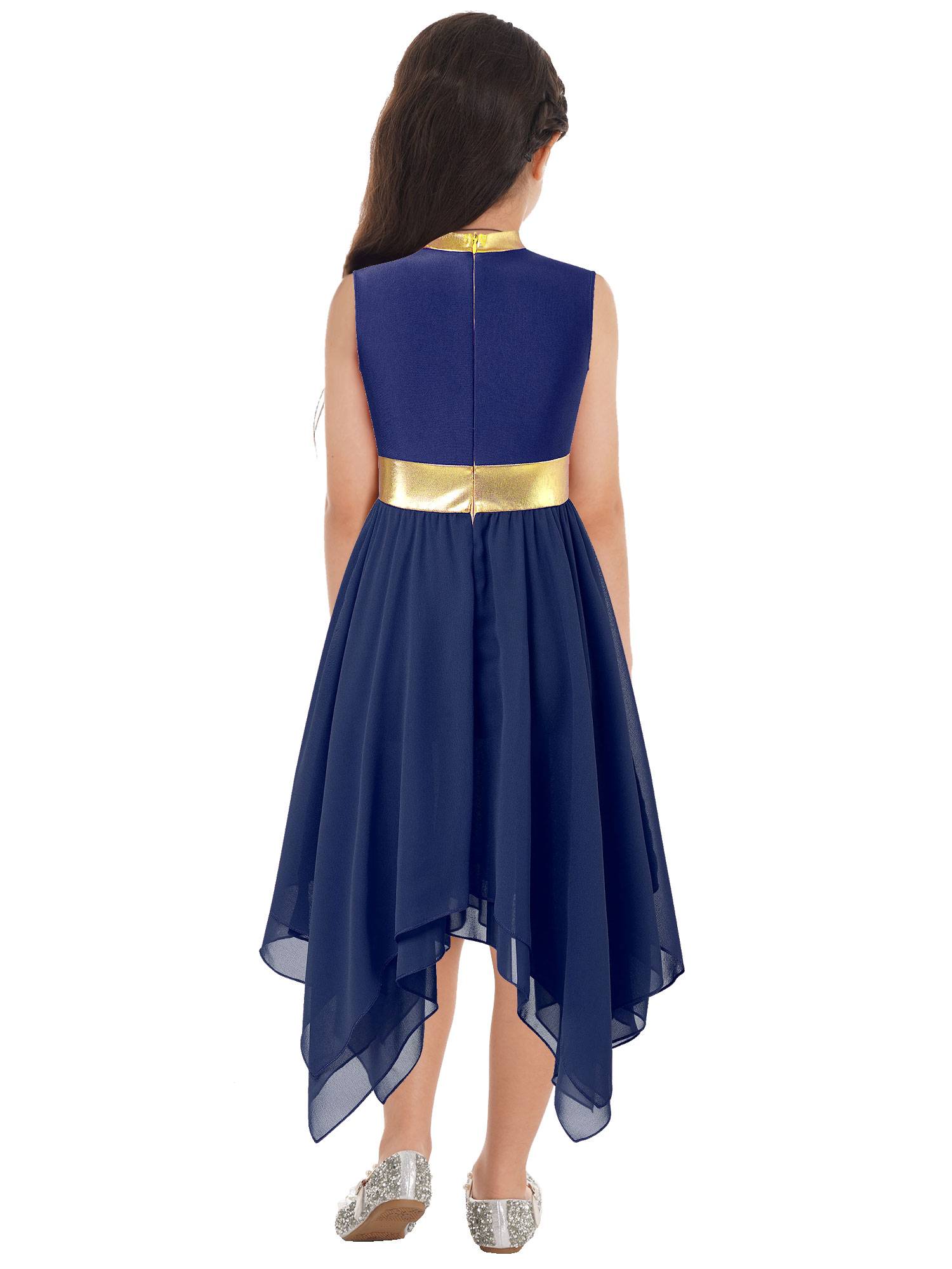 Kids Girls Metallic Sleeveless Praise Dance Dress