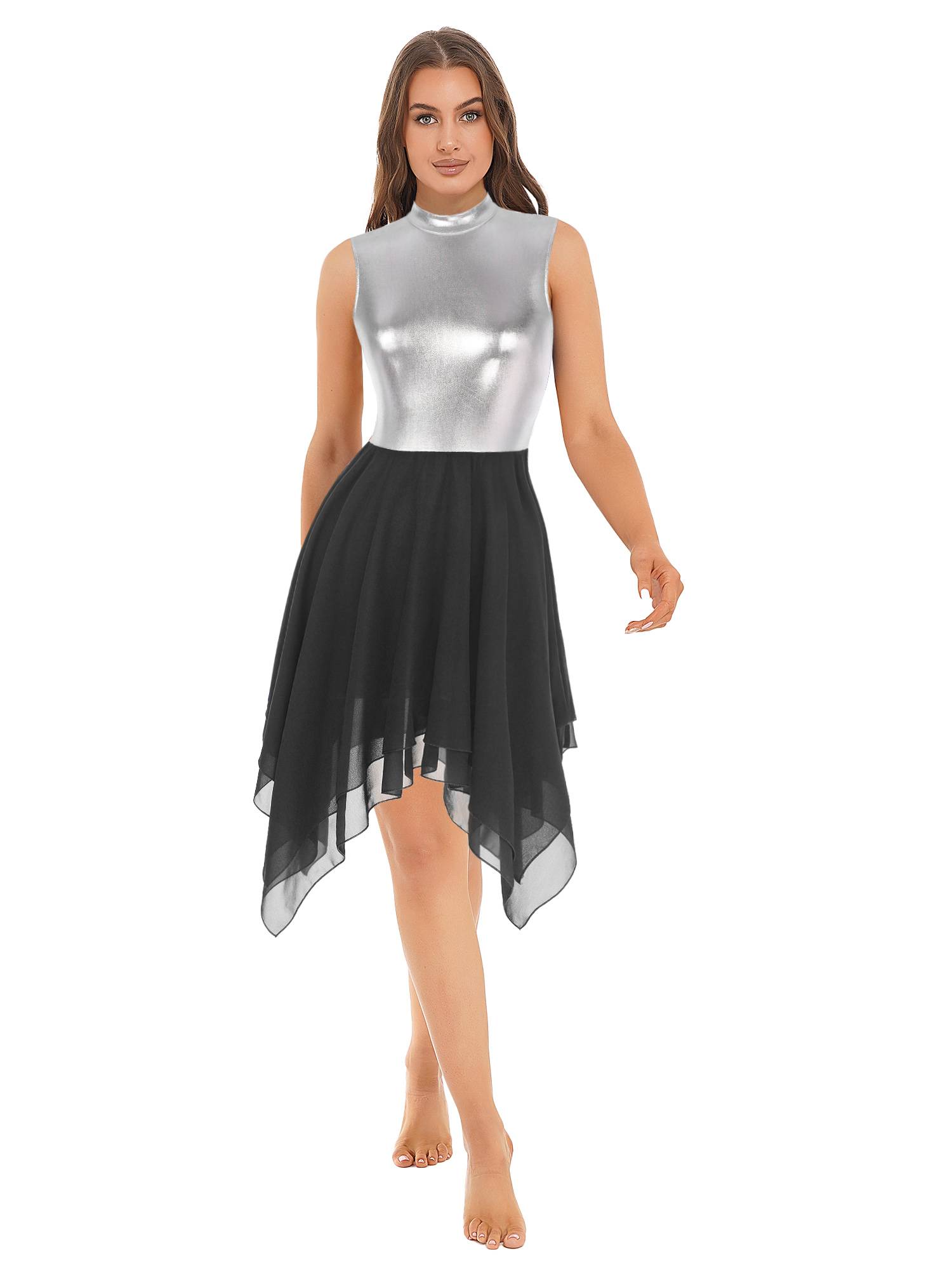 Women Sleeveless Metallic Color Block Lyrical Dance Dress