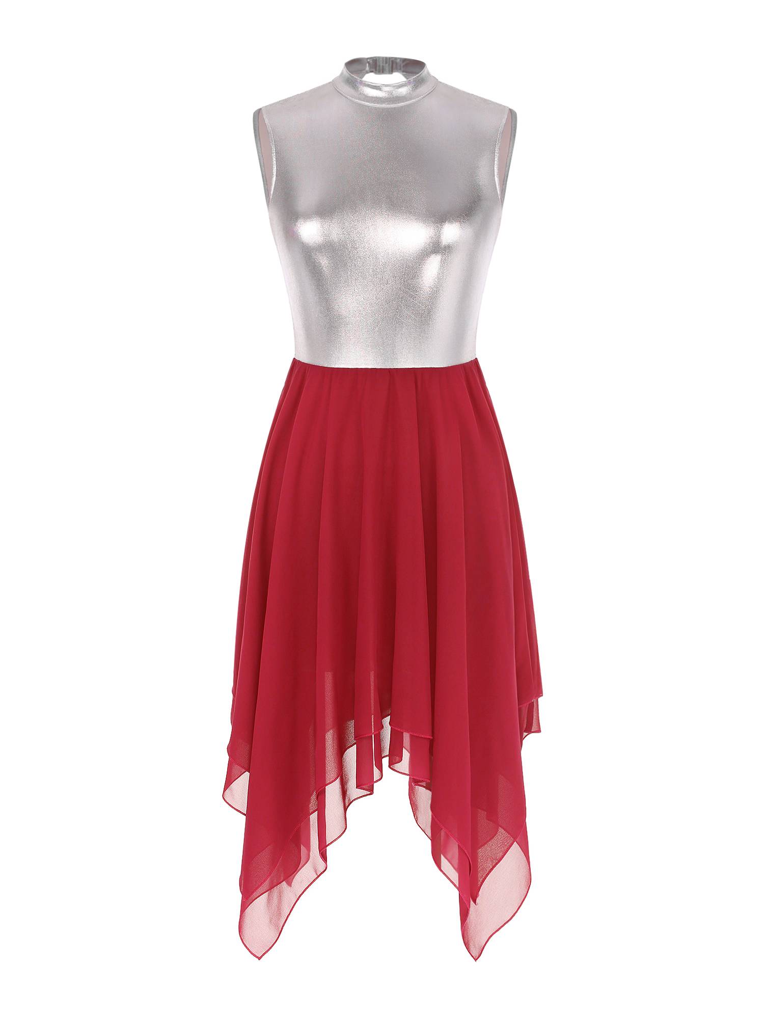 Women Sleeveless Metallic Color Block Lyrical Dance Dress