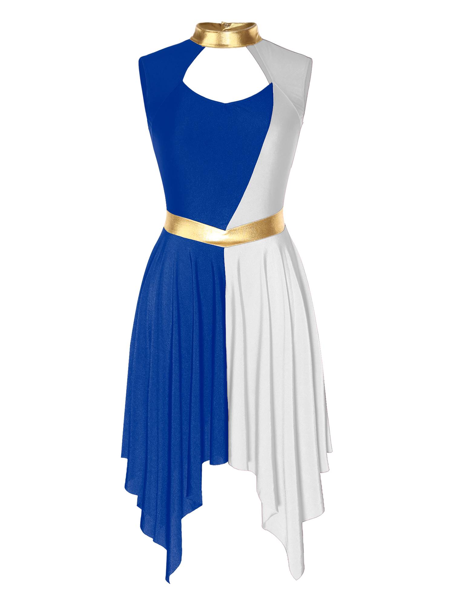 Women Color Block Sleeveless Hollow Worship Dance Dress