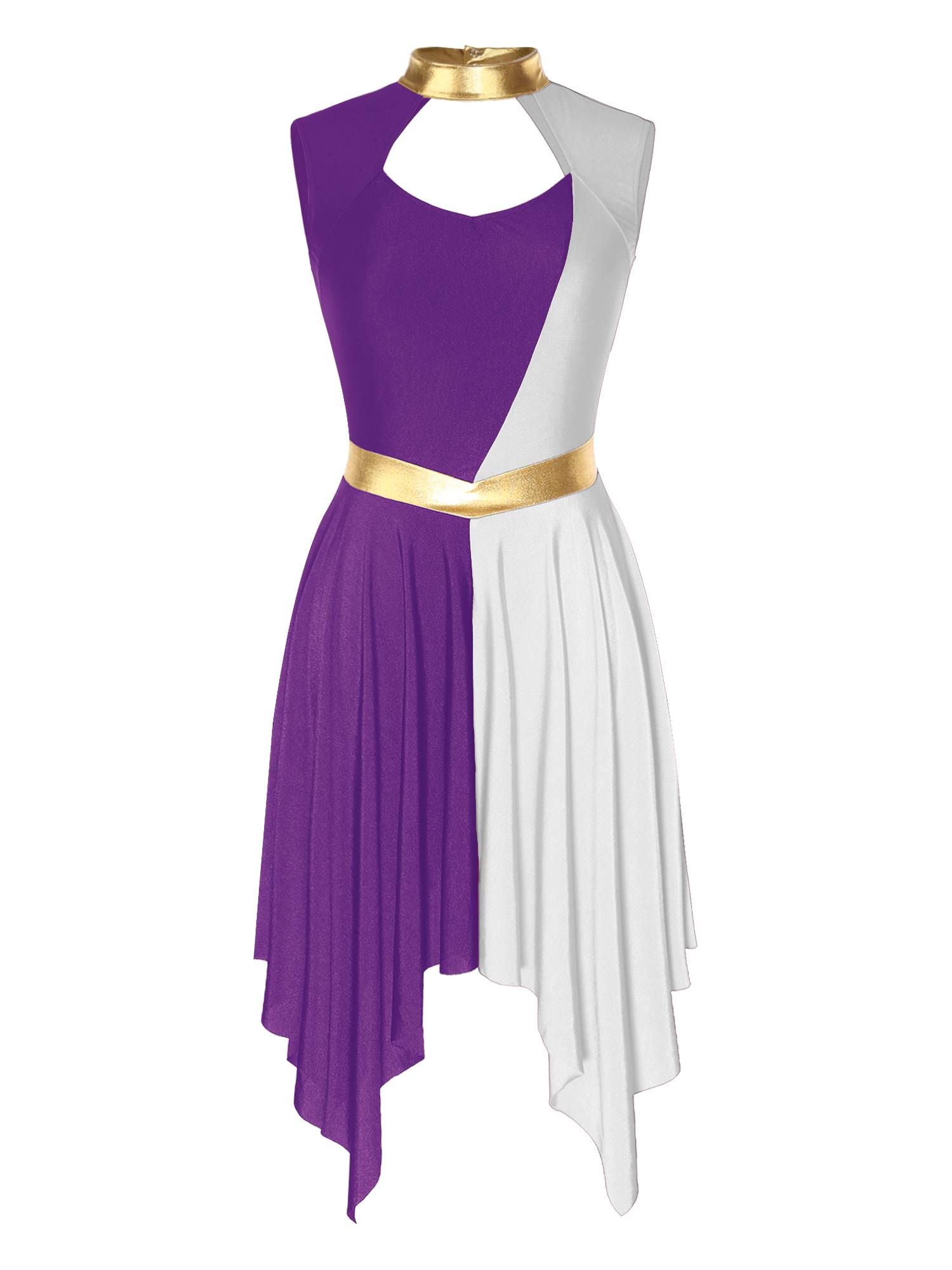 Women Color Block Sleeveless Hollow Worship Dance Dress