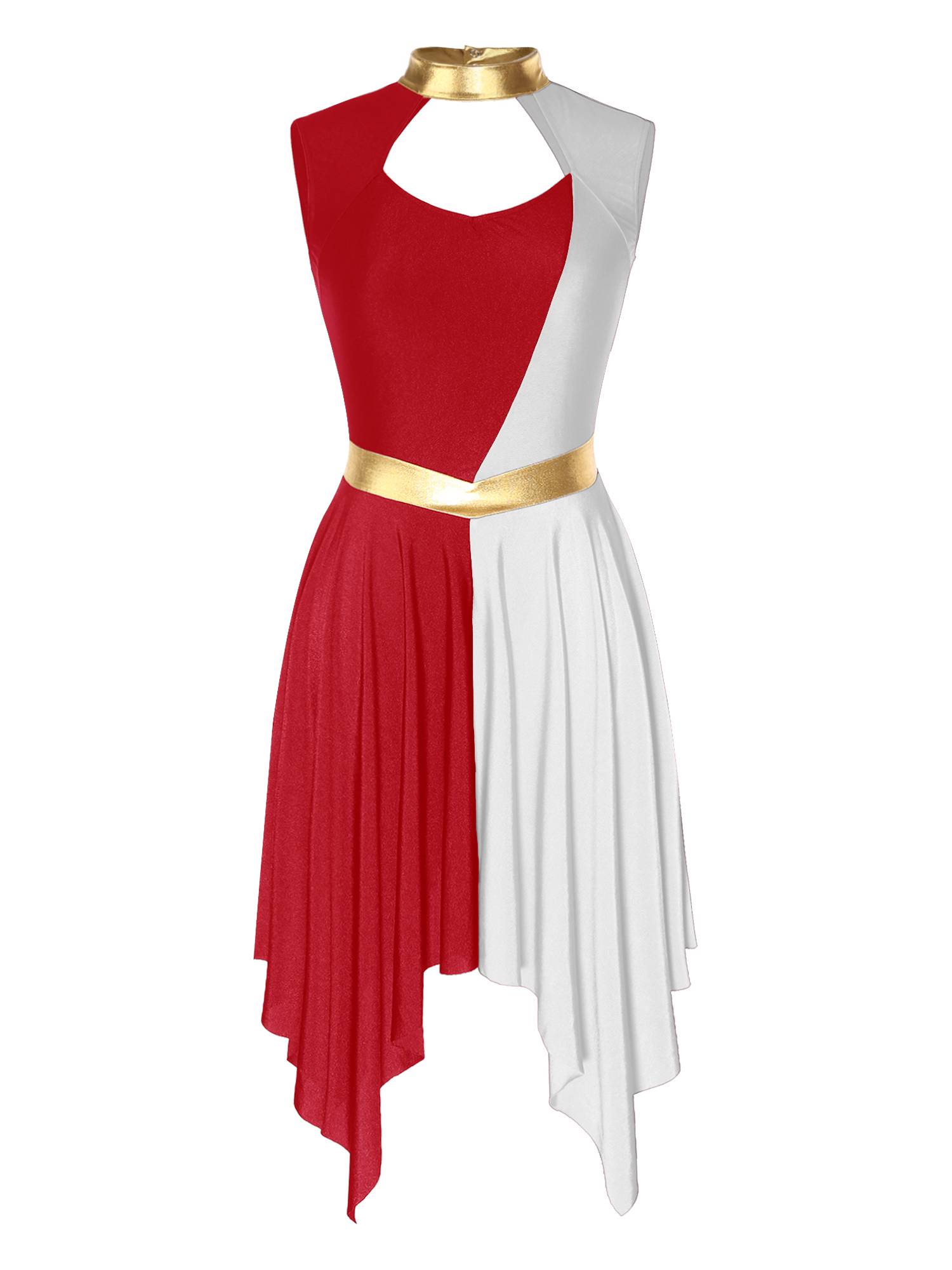 Women Color Block Sleeveless Hollow Worship Dance Dress