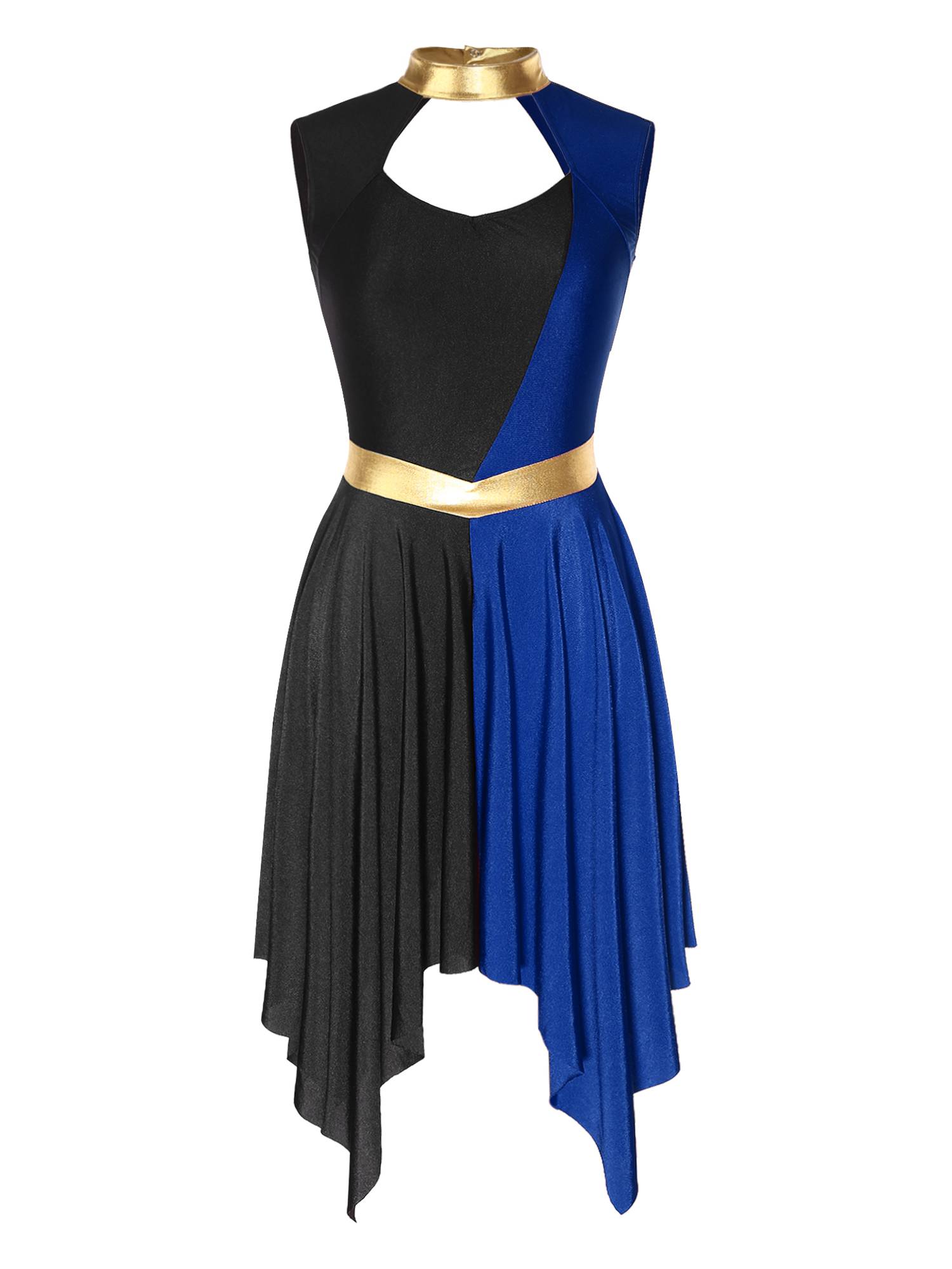 Women Color Block Sleeveless Hollow Worship Dance Dress