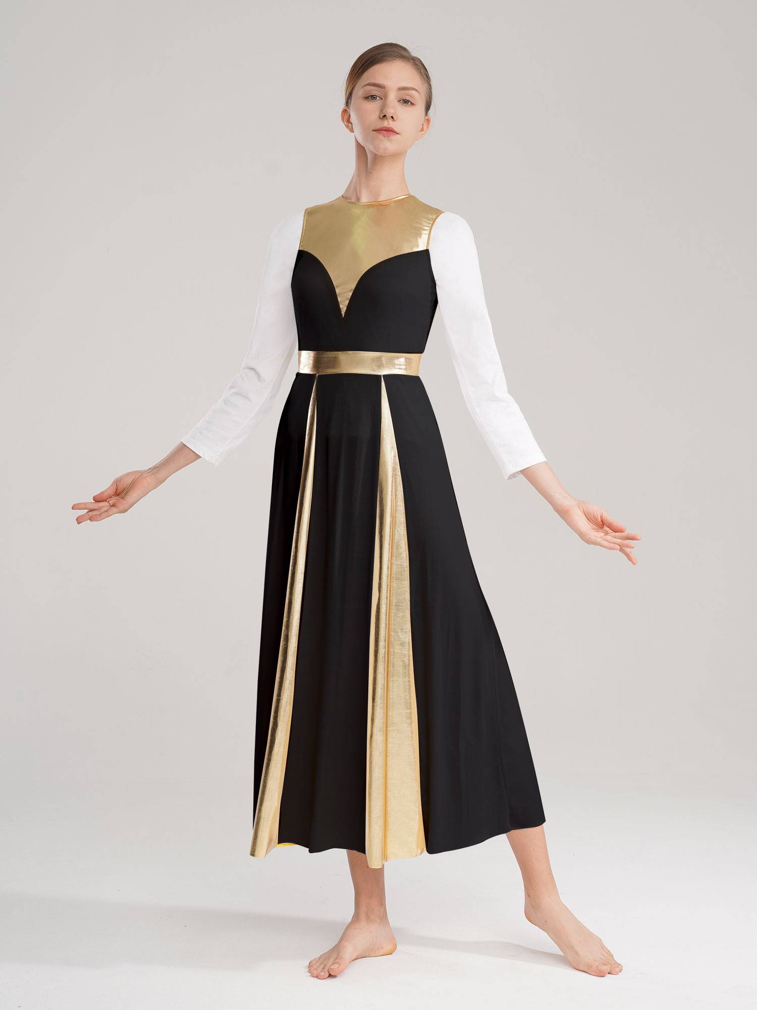 Women Sleeveless Color Block Church Worship Dance Dress(no white underdress)