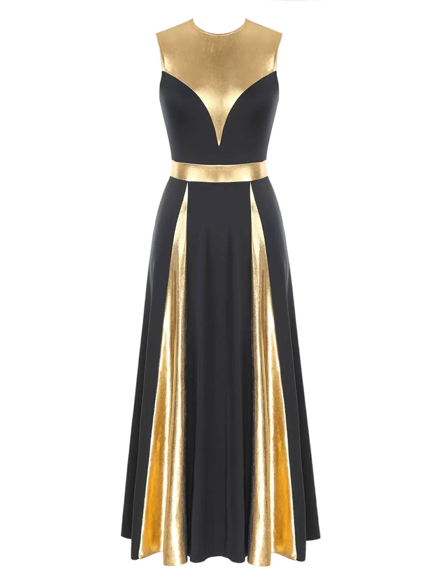 Women Sleeveless Color Block Church Worship Dance Dress(no white underdress)