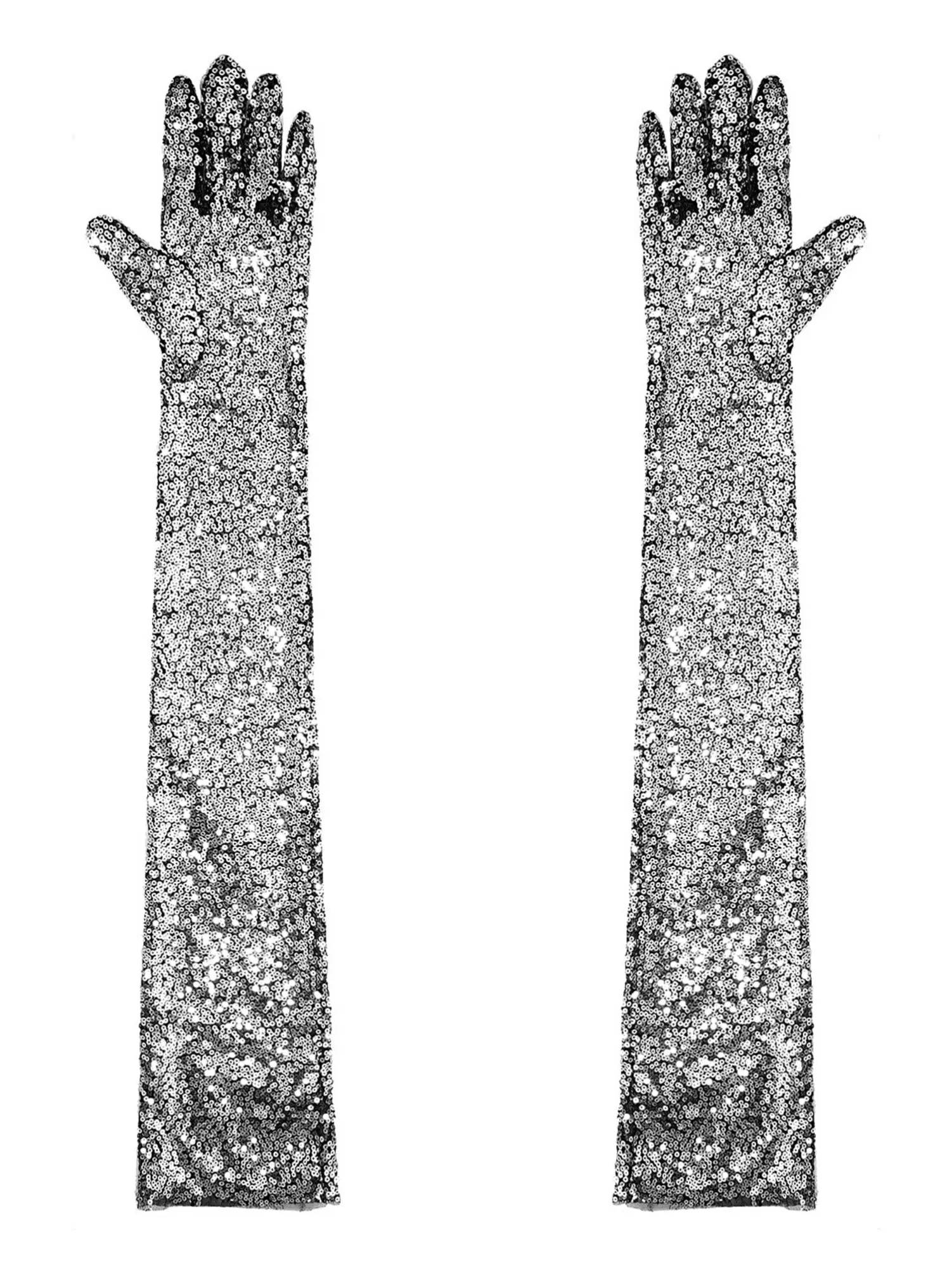 Women Sequin Mesh Vintage 1920s Long Gloves