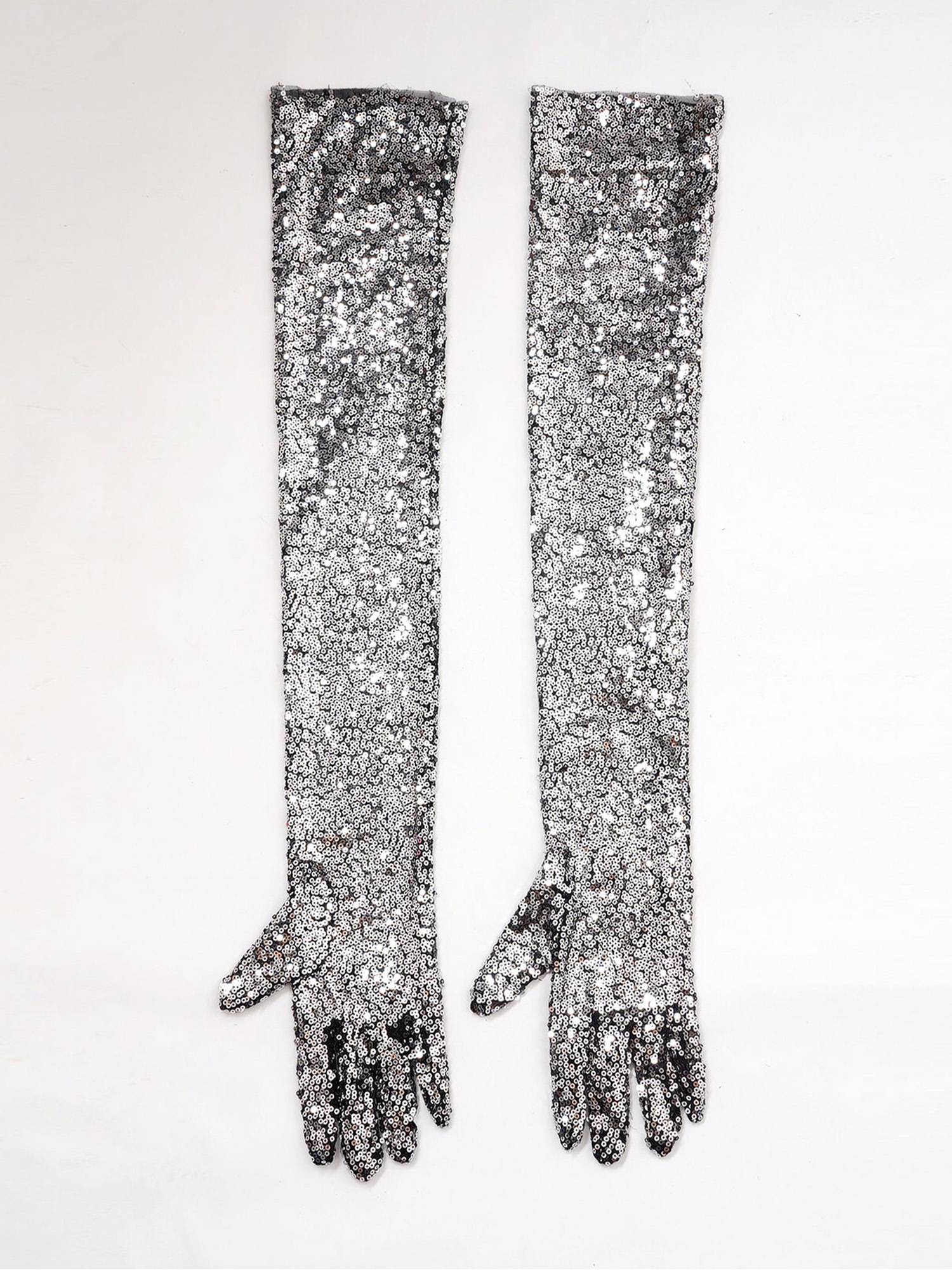 Women Sequin Mesh Vintage 1920s Long Gloves