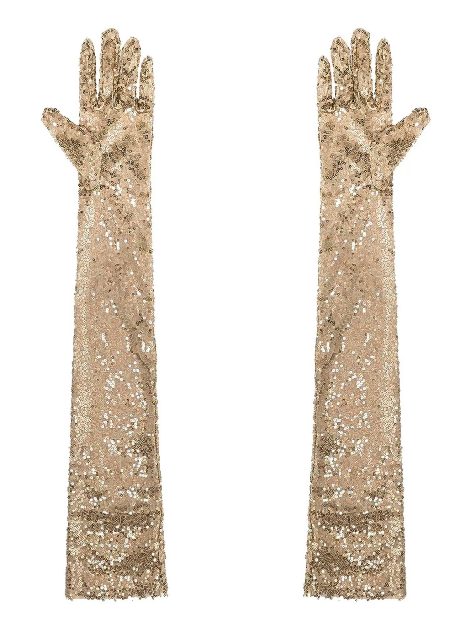 Women Sequin Mesh Vintage 1920s Long Gloves