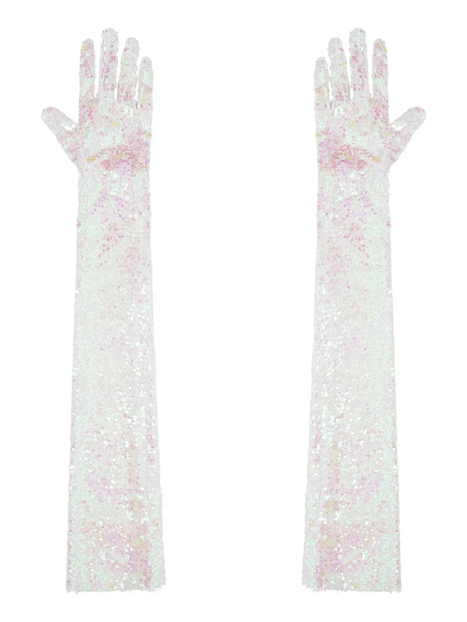 Women Sequin Mesh Vintage 1920s Long Gloves