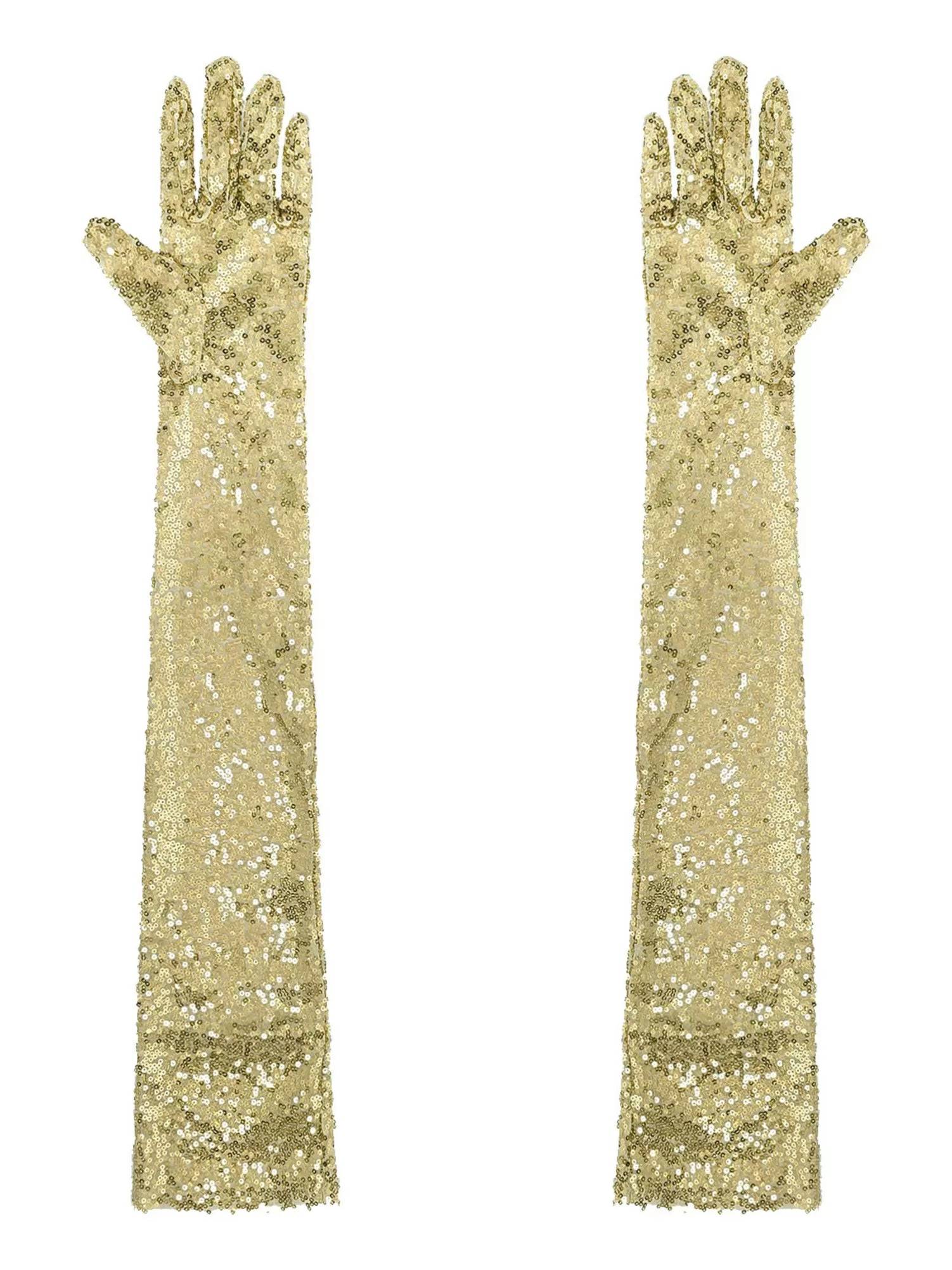 Women Sequin Mesh Vintage 1920s Long Gloves