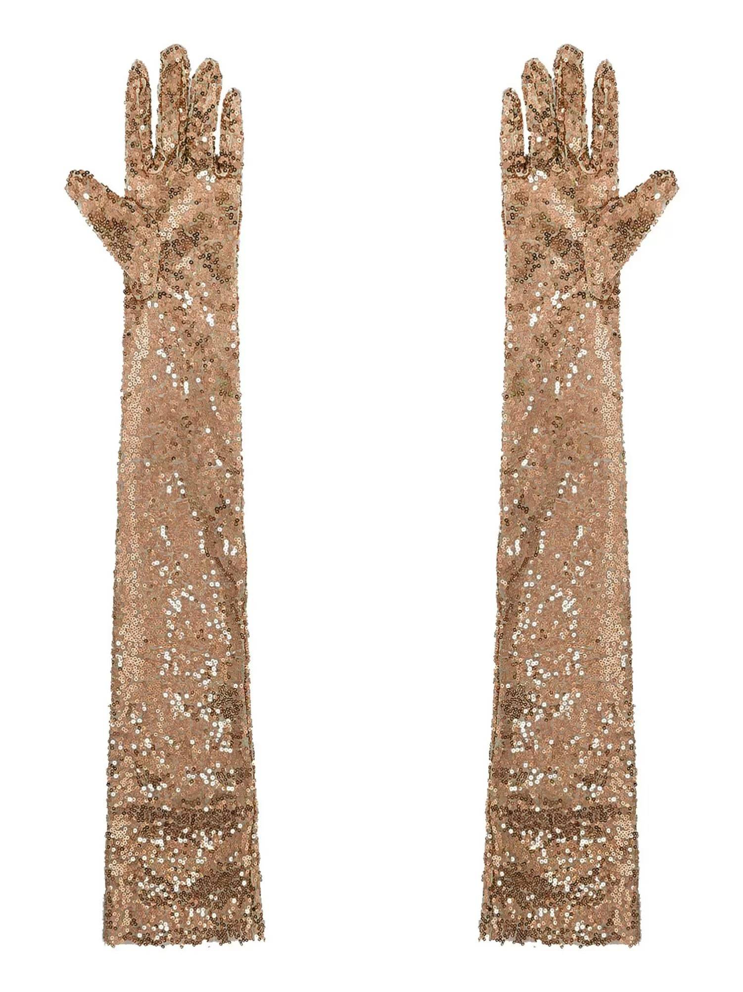 Women Sequin Mesh Vintage 1920s Long Gloves