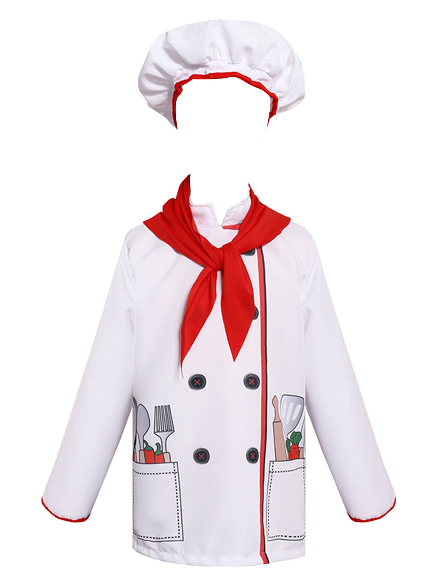 Chef Costume Dress Top with Hat for Kids Girls and Boys