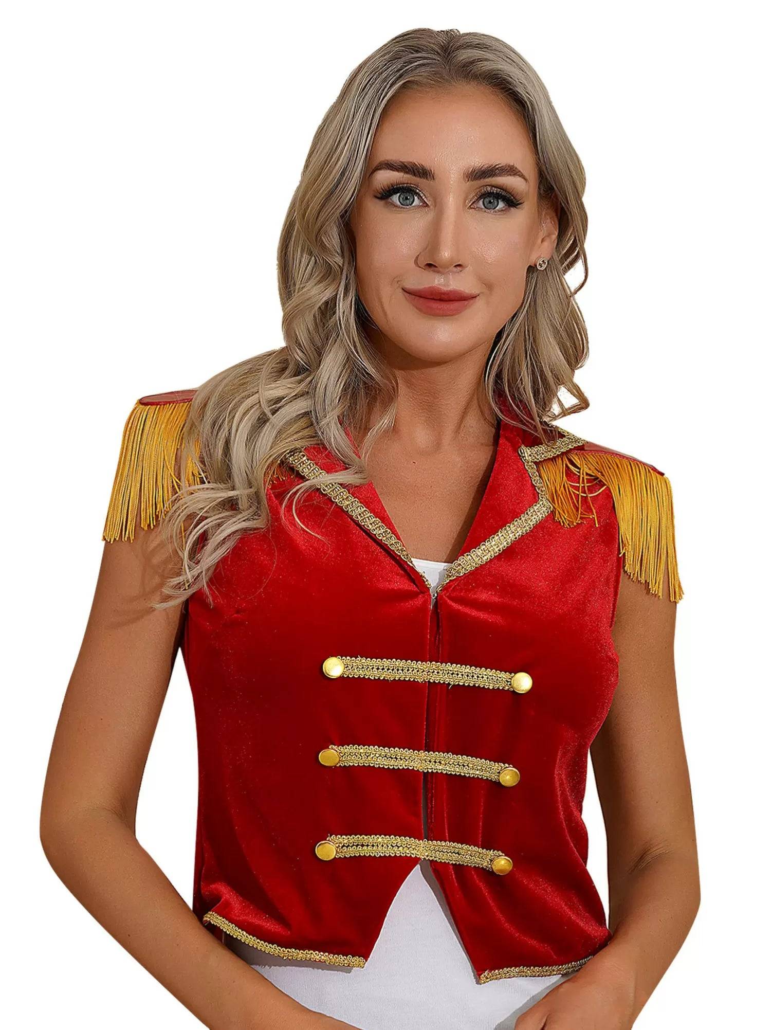 Women Sleeveless Tassels Velvet Circus Ringmaster Waistcoat