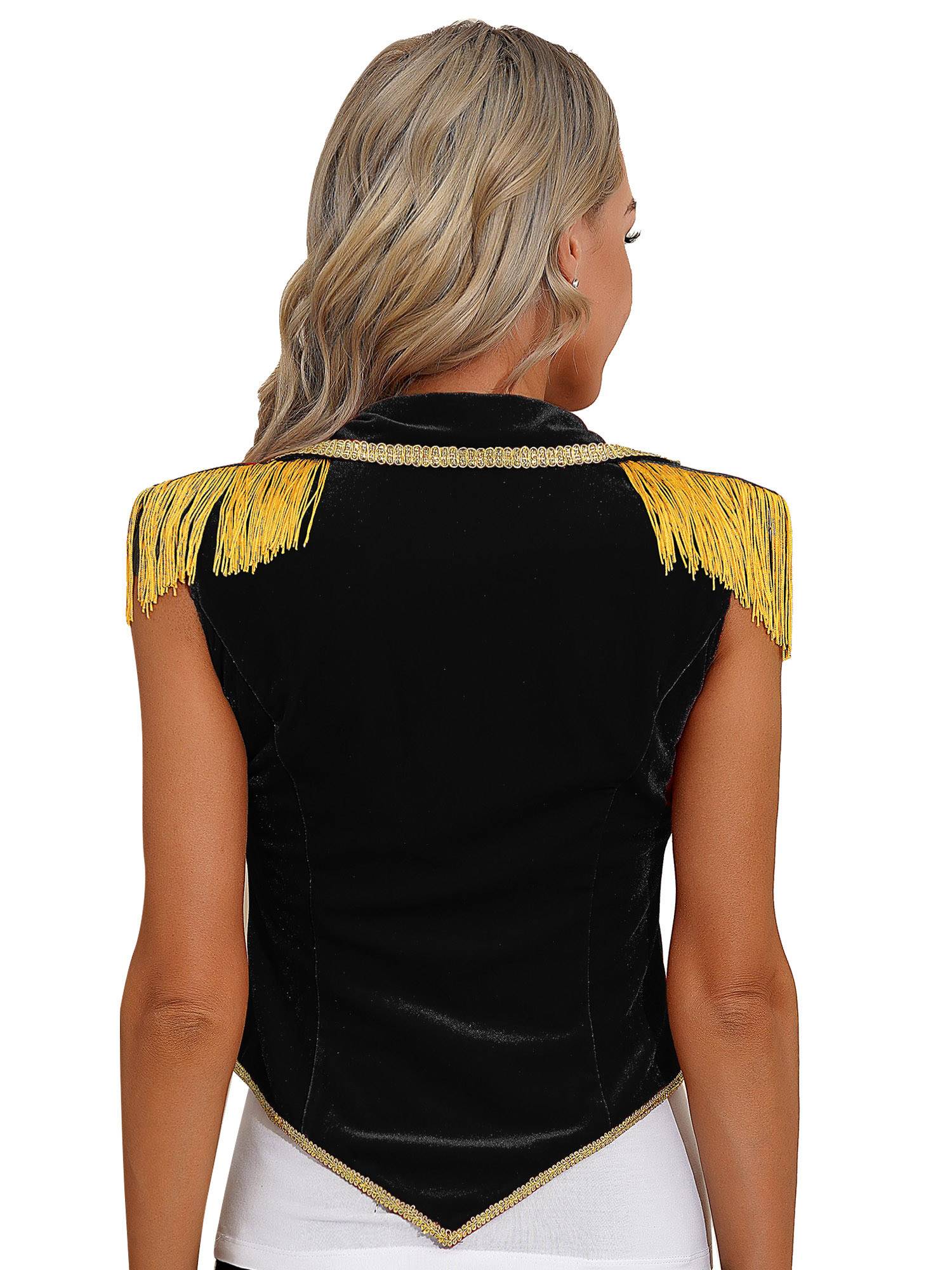 Women Sleeveless Tassels Velvet Circus Ringmaster Waistcoat