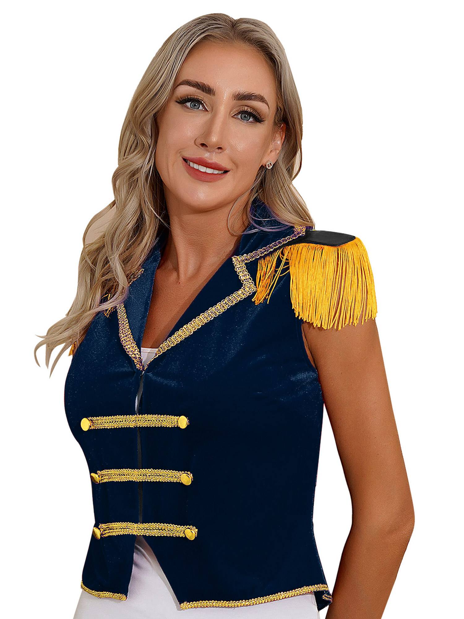 Women Sleeveless Tassels Velvet Circus Ringmaster Waistcoat