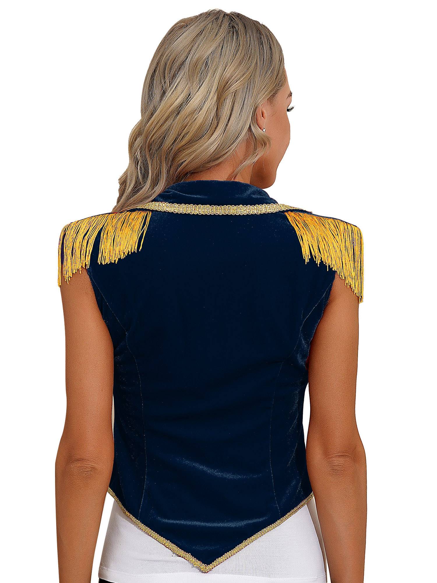 Women Sleeveless Tassels Velvet Circus Ringmaster Waistcoat