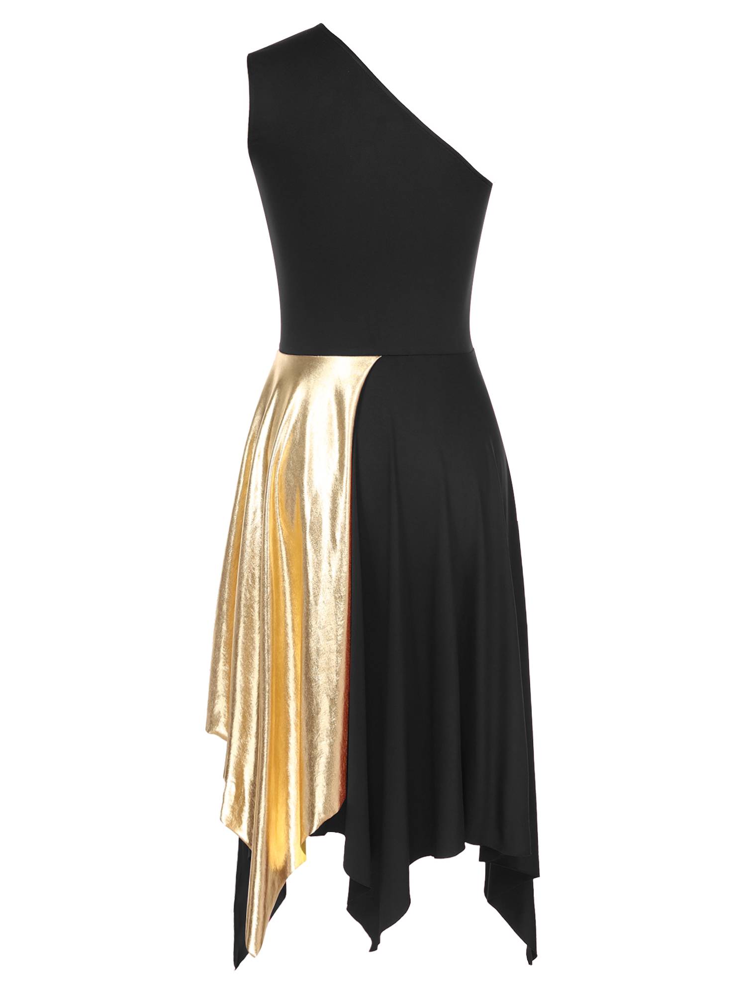 Women One Shoulder Metallic Sleeveless Worship Praise Dance Dress