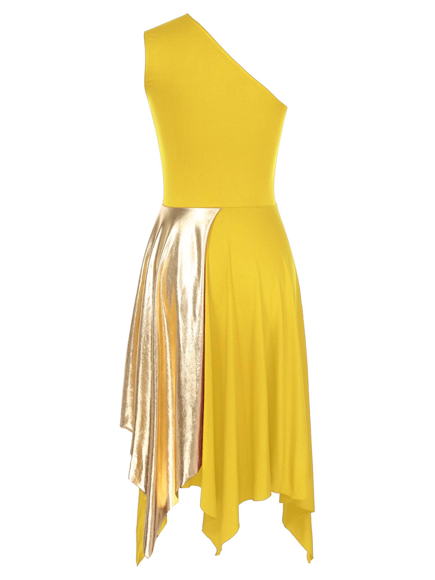 Women One Shoulder Metallic Sleeveless Worship Praise Dance Dress