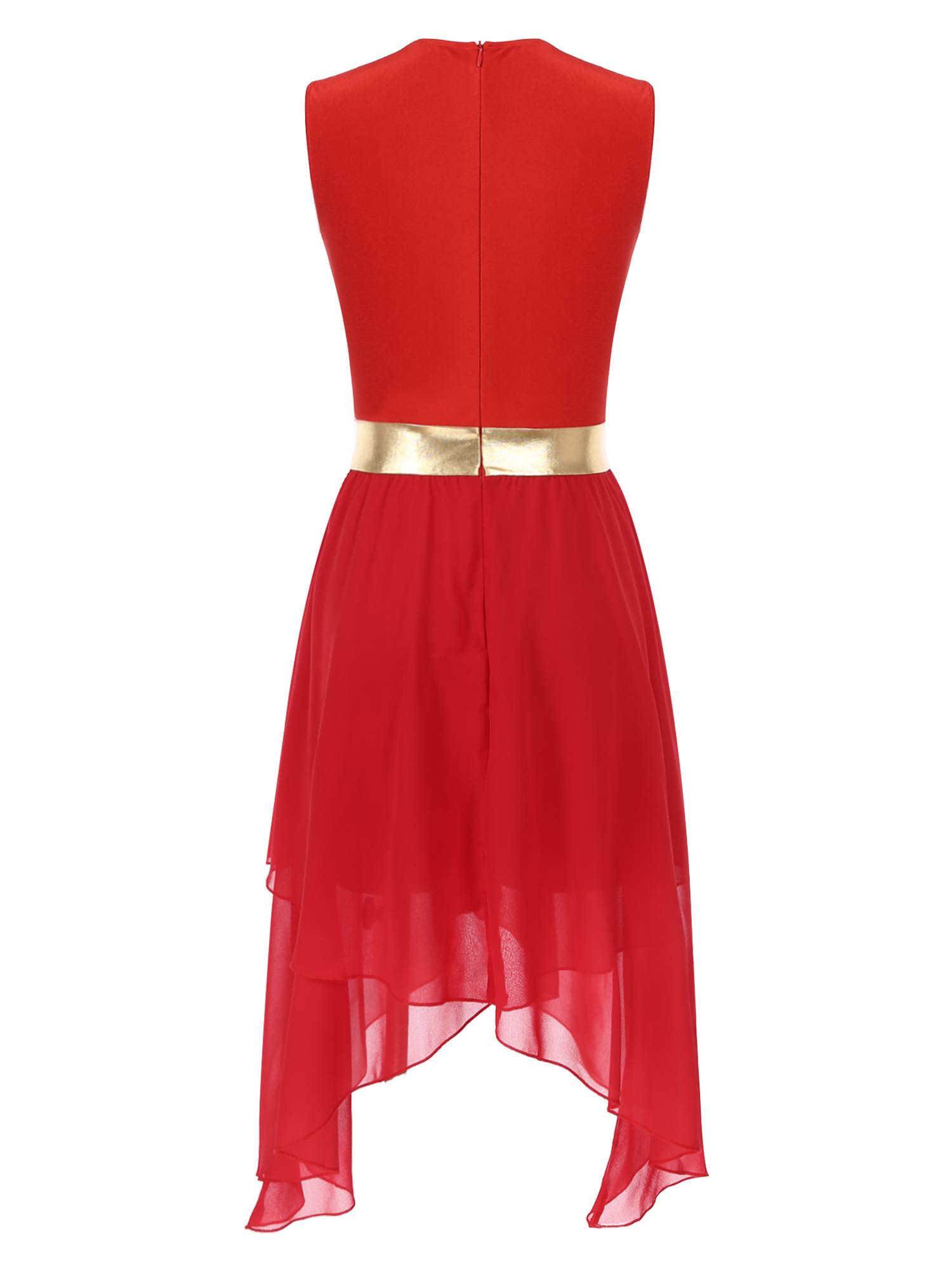 Women Sleeveless Metallic Worship Dance Asymmetrical Dress