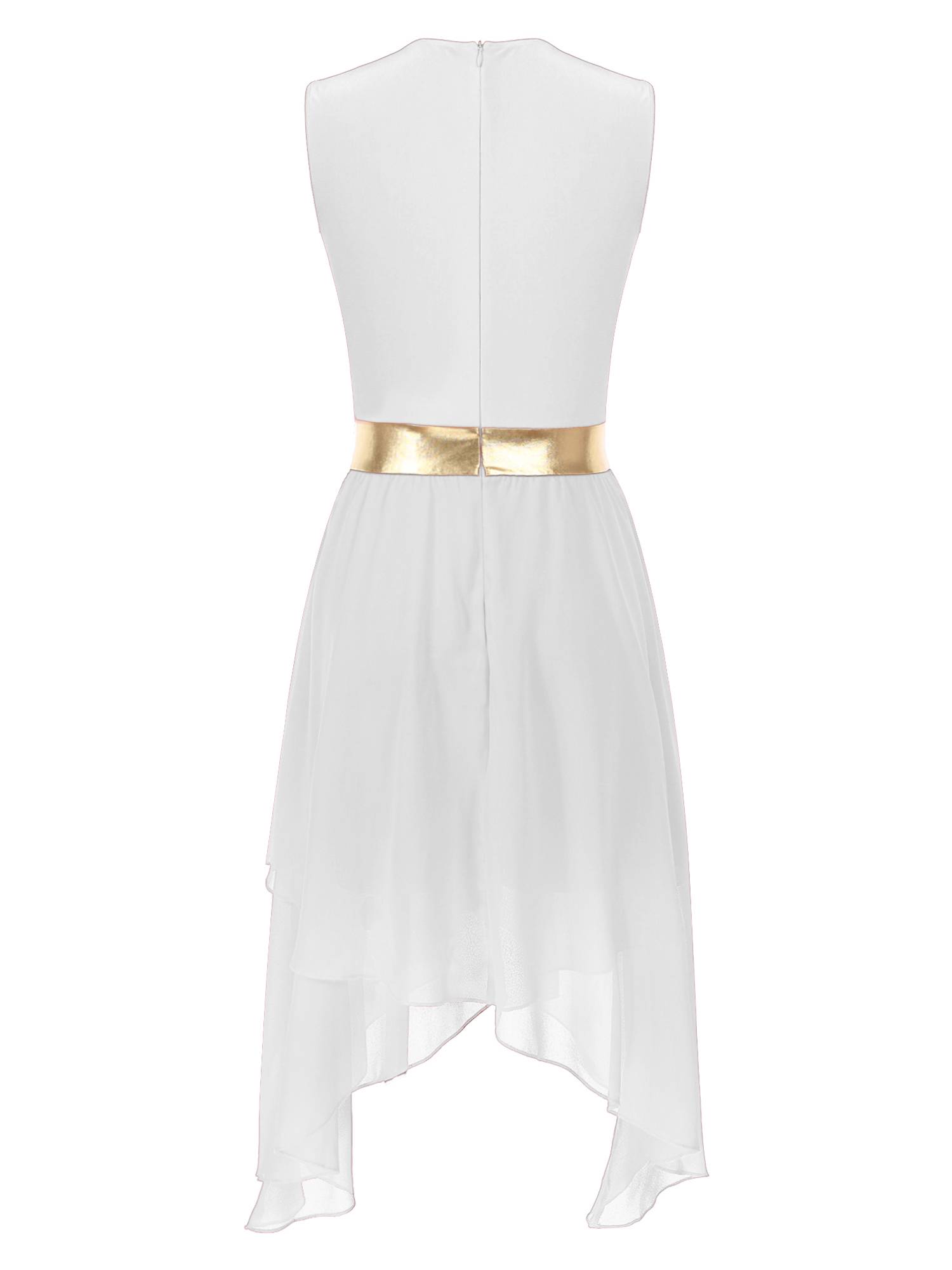 Women Sleeveless Metallic Worship Dance Asymmetrical Dress