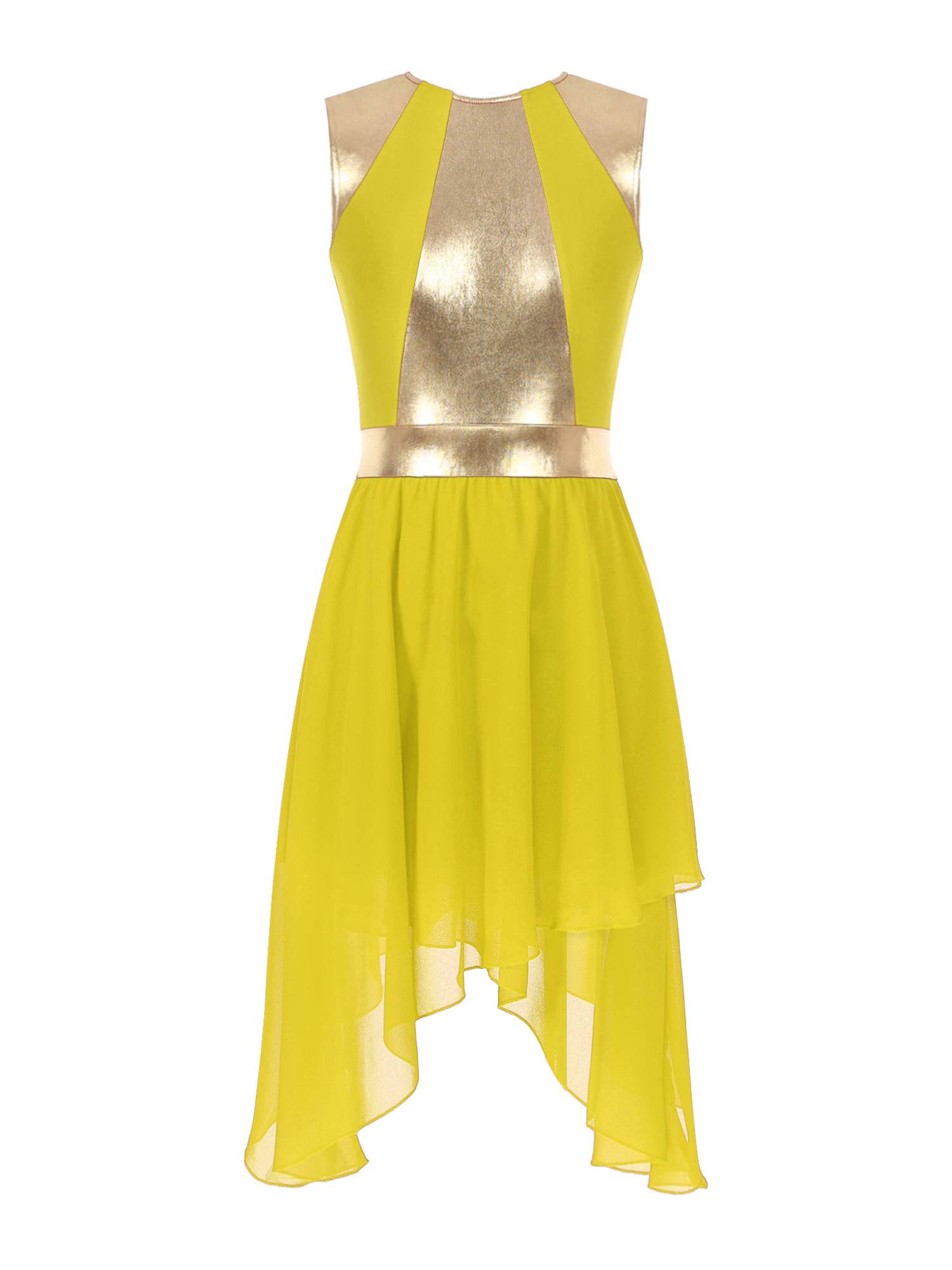 Women Sleeveless Metallic Worship Dance Asymmetrical Dress