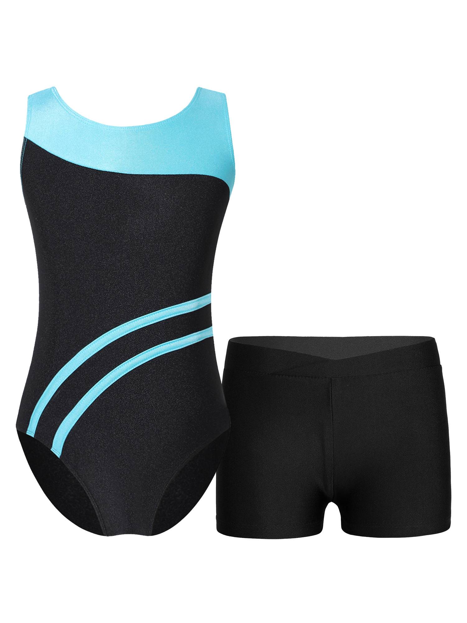 Kids Girls 2pcs Sleeveless Leotard with Shorts Gymnastics Set