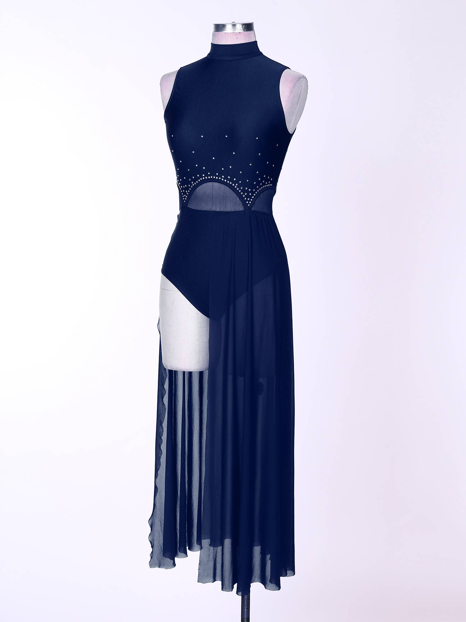 Women Sleeveless Halter Neck Lyrical Dance Dress Split Leotard Dresses