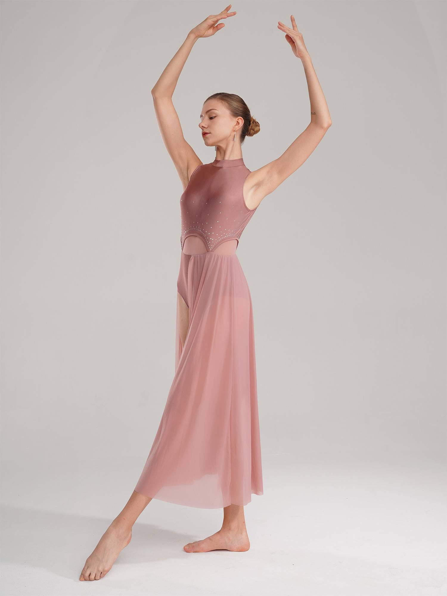 Women Sleeveless Halter Neck Lyrical Dance Dress Split Leotard Dresses