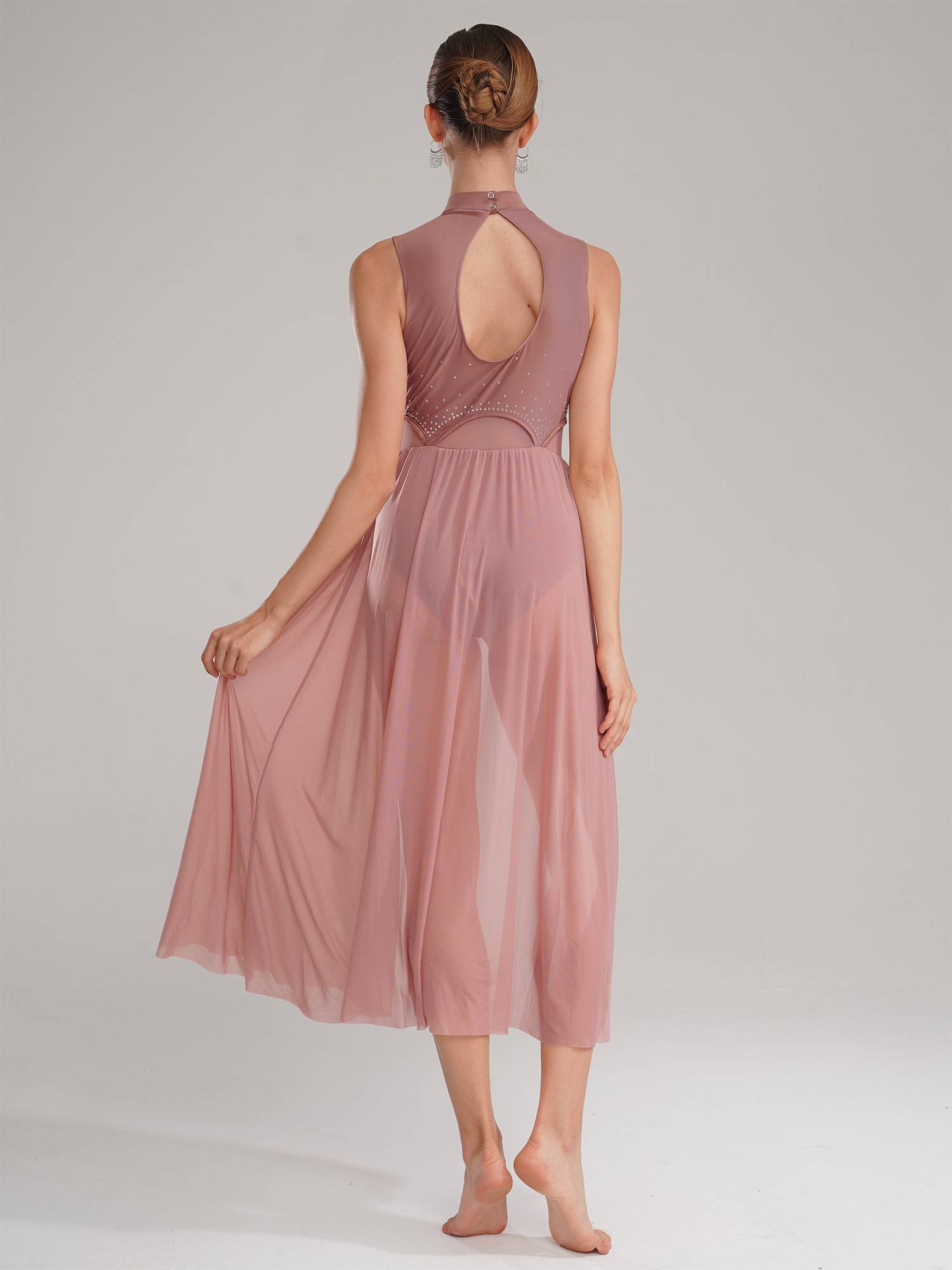 Women Sleeveless Halter Neck Lyrical Dance Dress Split Leotard Dresses