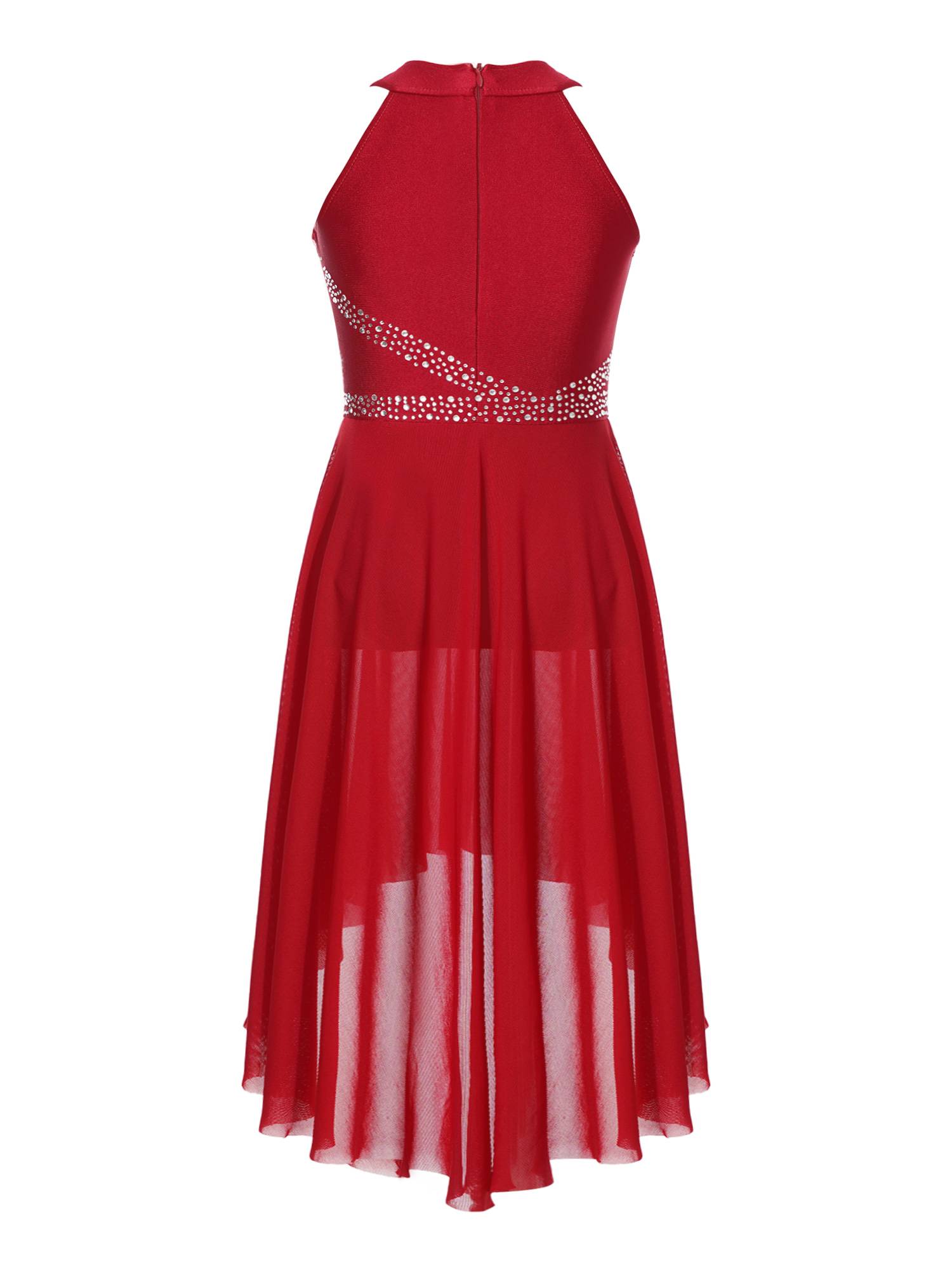 Kids Girls Sleeveless Ruched High Low Lyrical Dance Leotard Dress