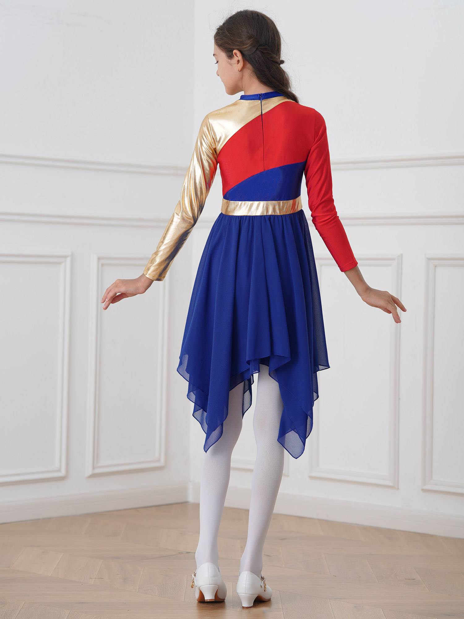 Kids Girls Long Sleeve Praise Dance Dress(not include petticoat)