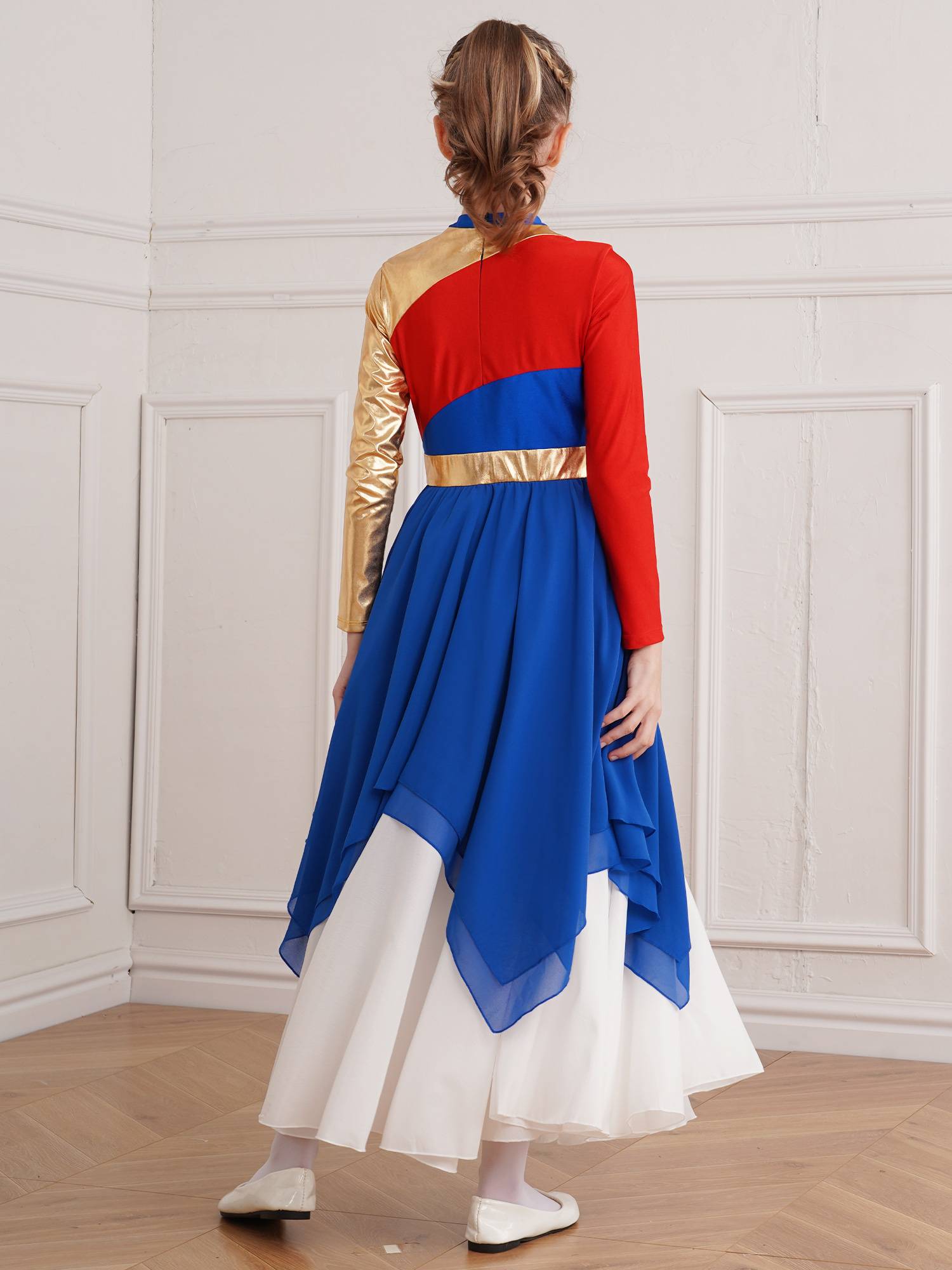 Kids Girls Long Sleeve Praise Dance Dress(not include petticoat)