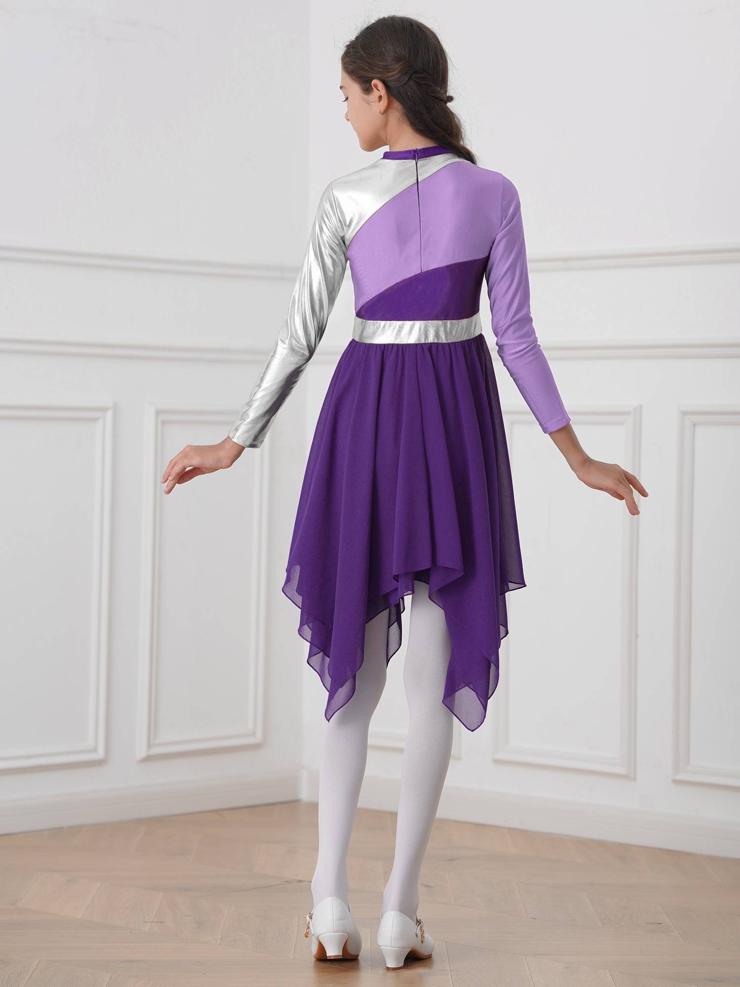 Kids Girls Long Sleeve Praise Dance Dress(not include petticoat)
