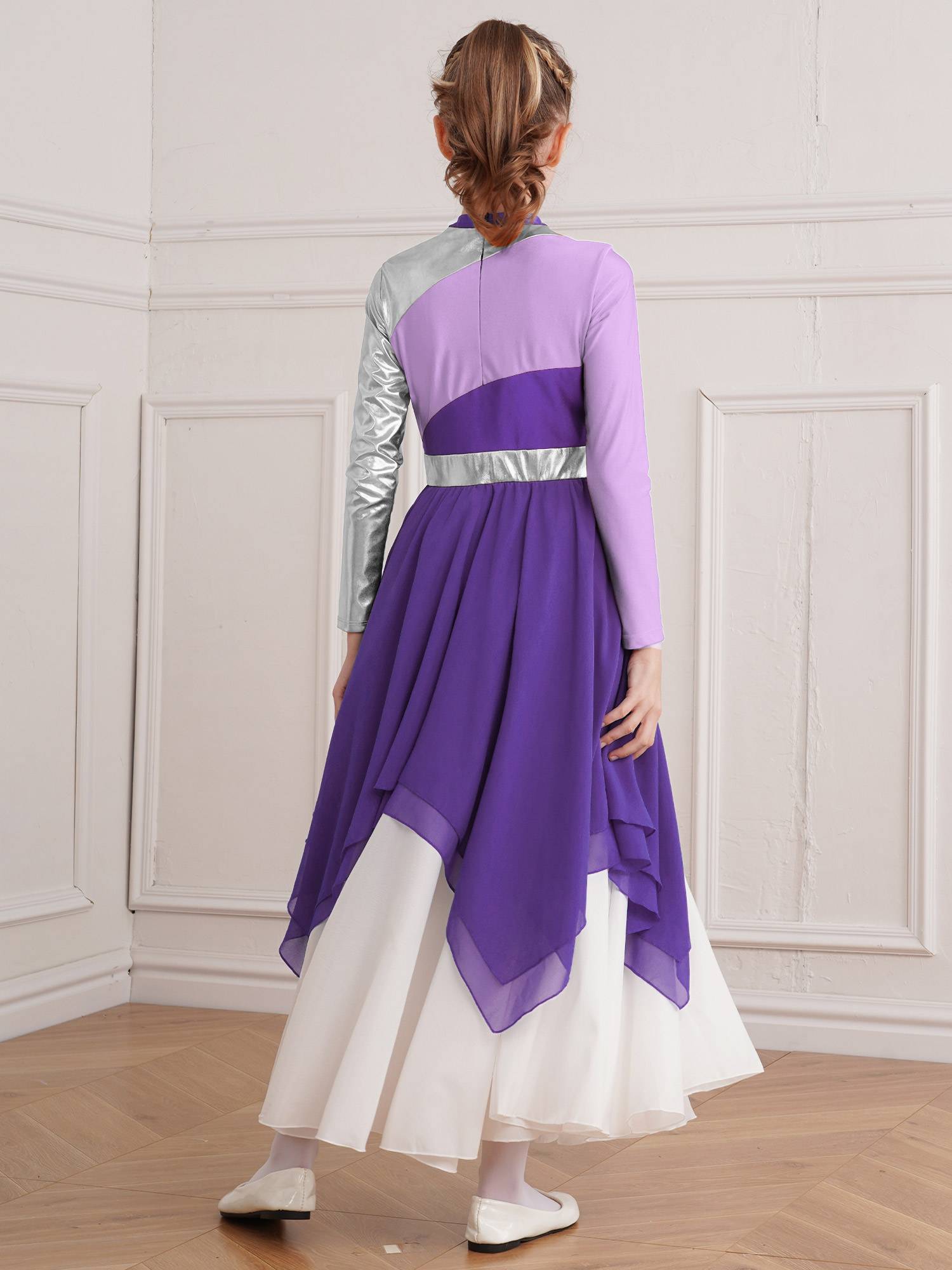 Kids Girls Long Sleeve Praise Dance Dress(not include petticoat)