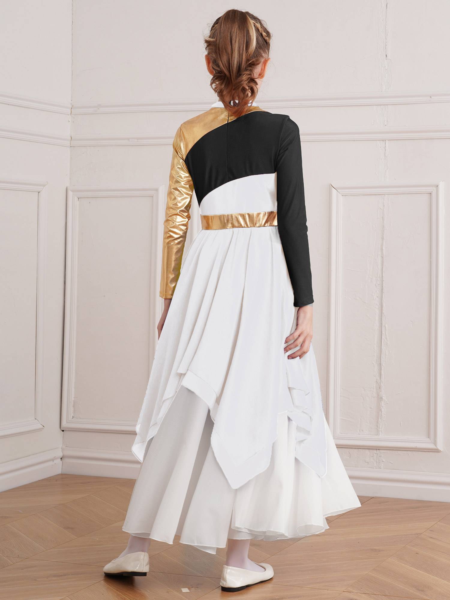 Kids Girls Long Sleeve Praise Dance Dress(not include petticoat)