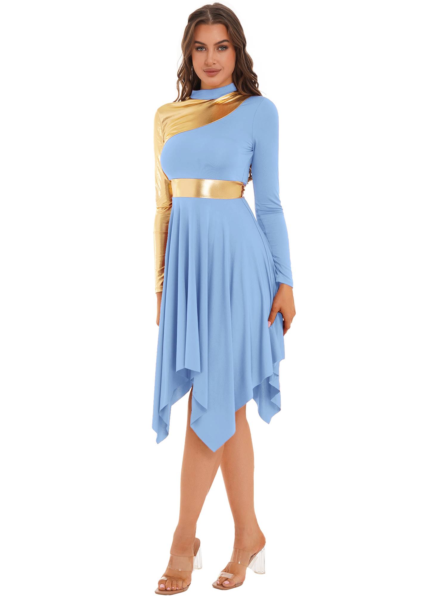 Women Long Sleeve Asymmetrical Worship Dance Dresses