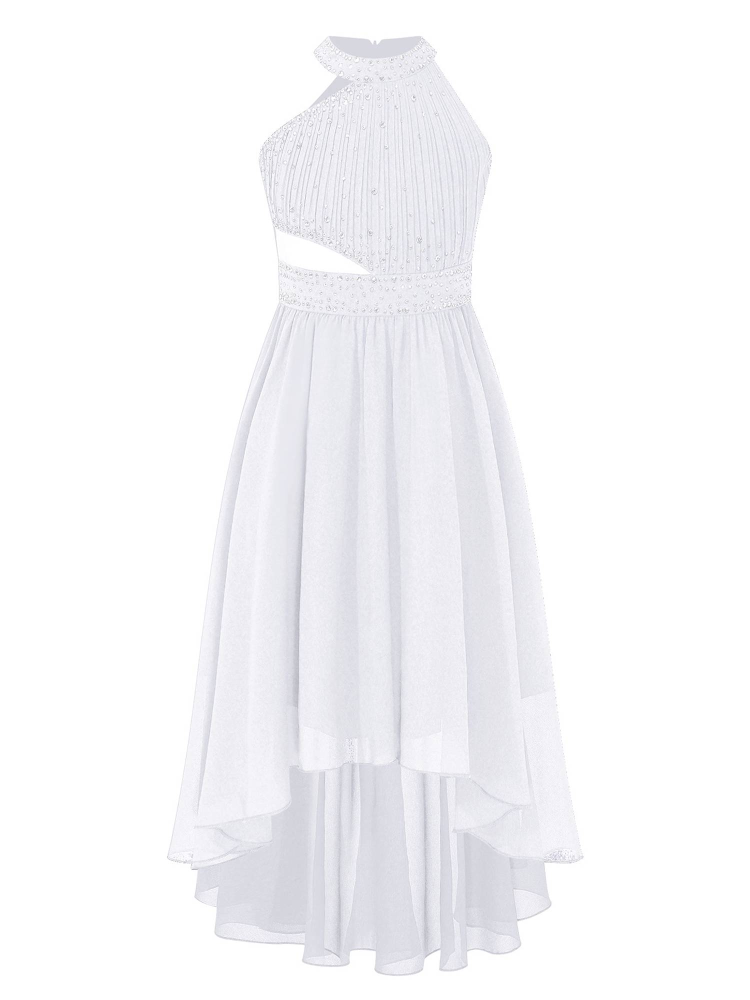 Kids Girls Rhinestone High-Low Skirt Chiffon Party Dress