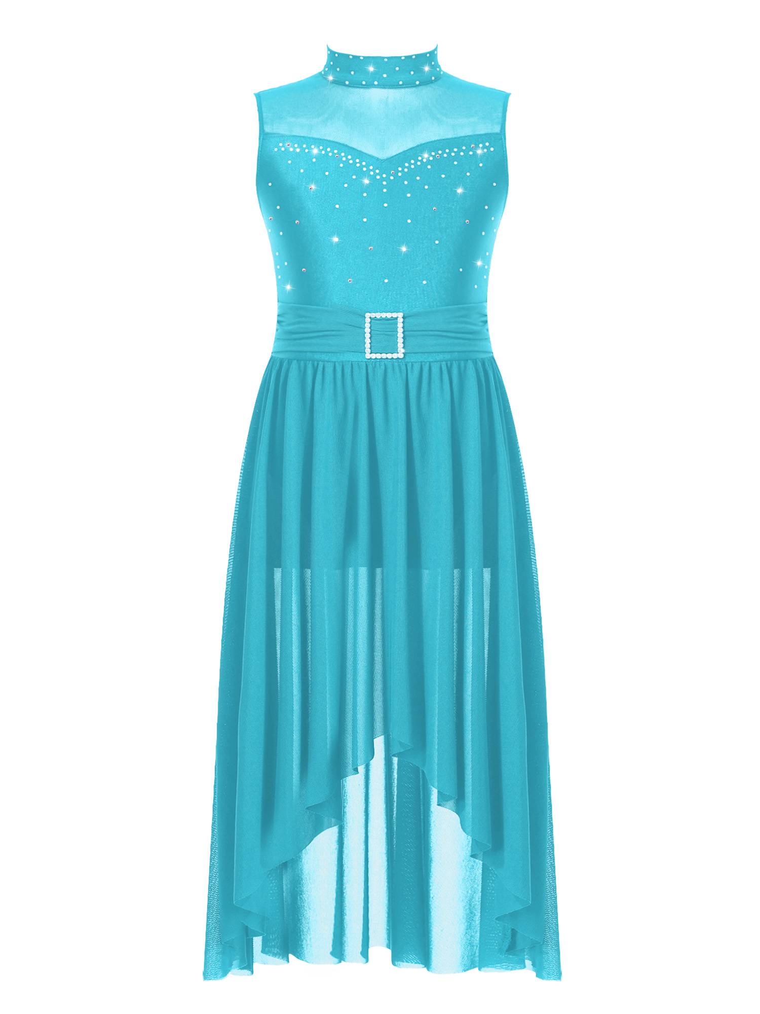 Kids Girls Sleeveless High-Low Lyrical Dance Leotard Dress