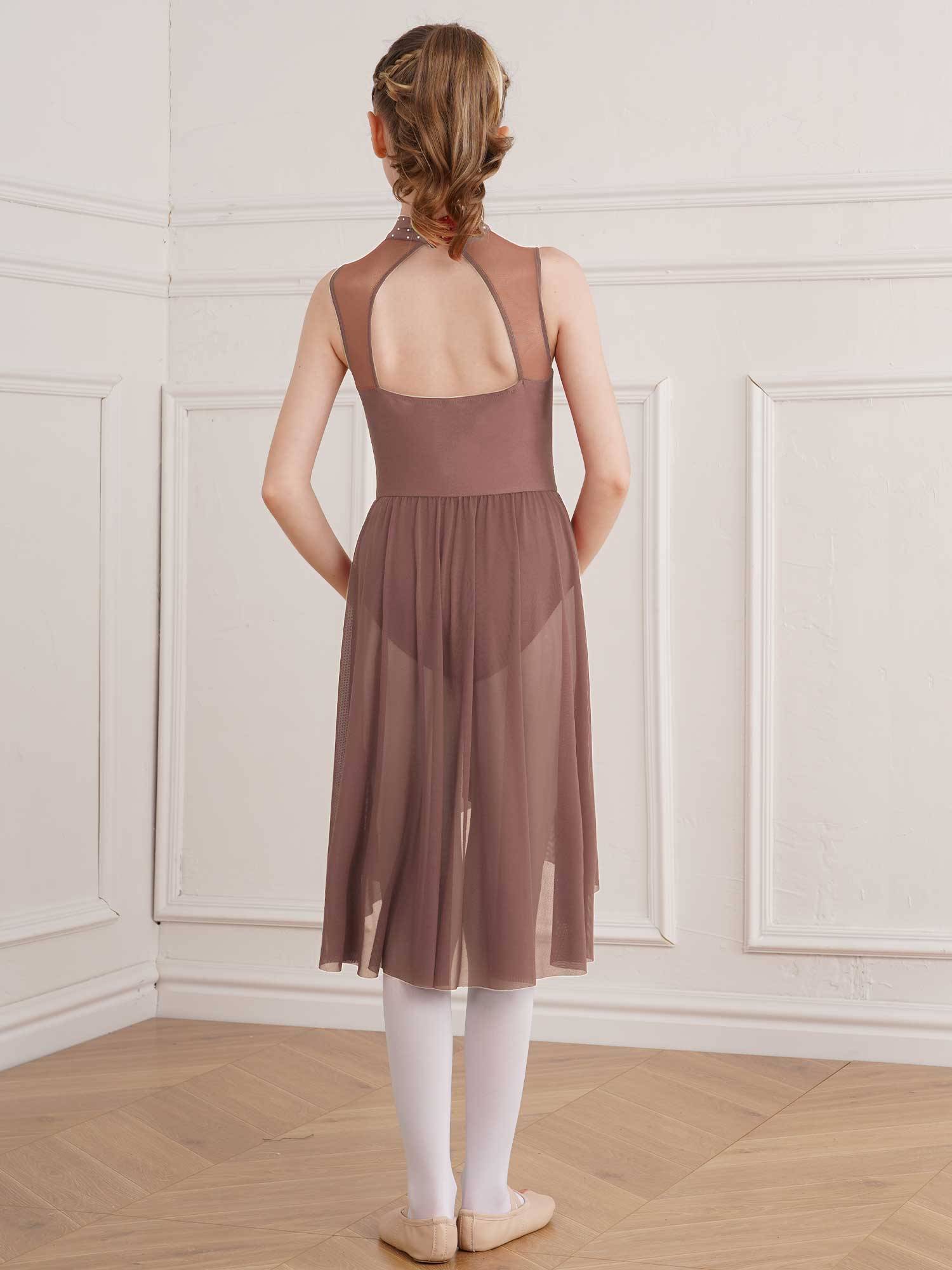 Kids Girls Sleeveless High-Low Lyrical Dance Leotard Dress