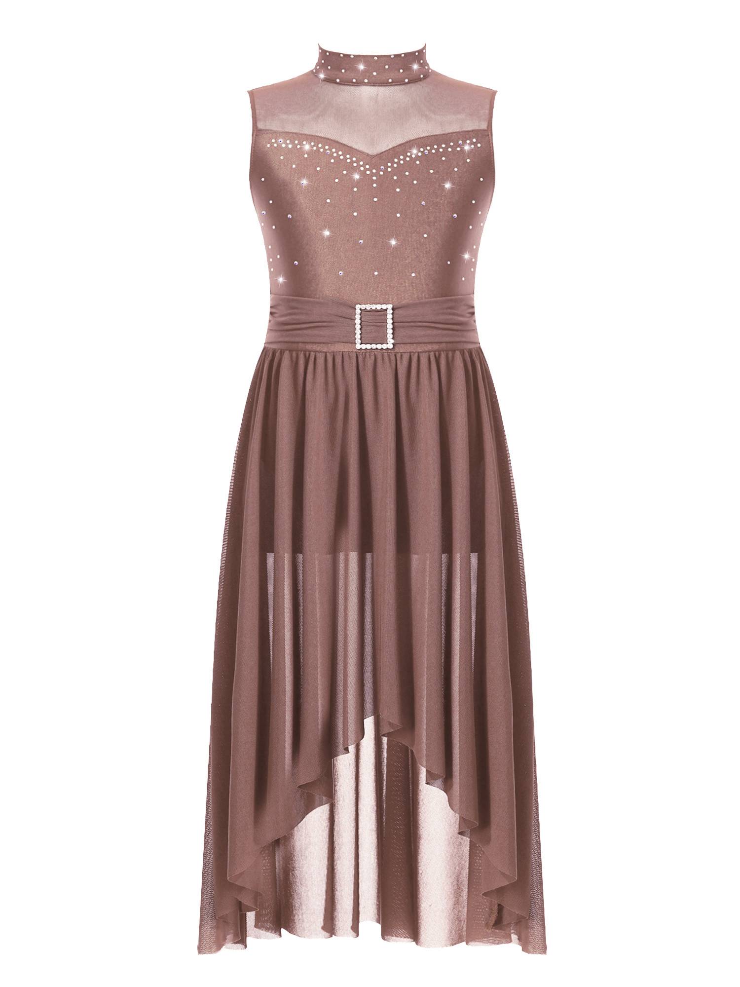 Kids Girls Sleeveless High-Low Lyrical Dance Leotard Dress