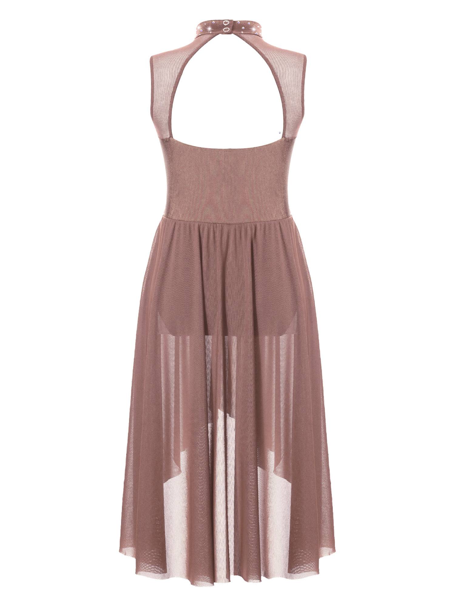 Kids Girls Sleeveless High-Low Lyrical Dance Leotard Dress