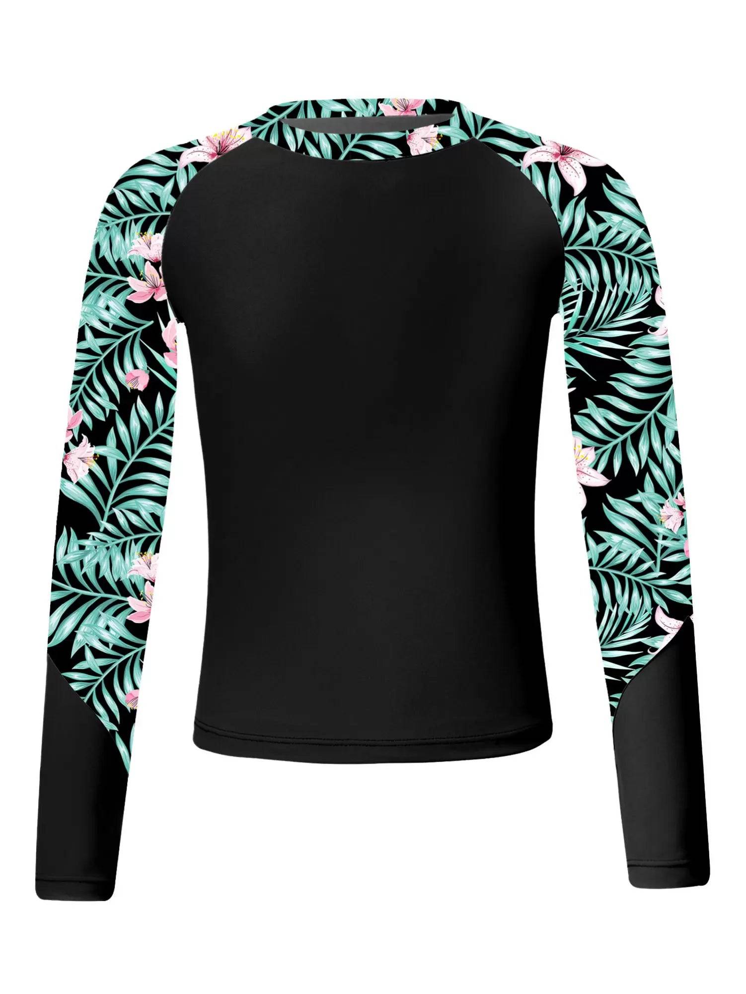 Kids Girls Long Sleeve UPF50+ Rash Guard Swimming Top